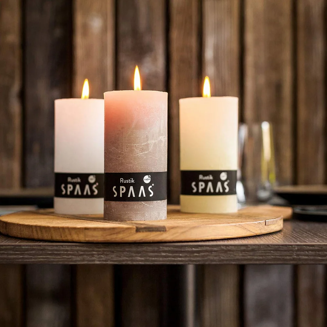 Spaas 6 Rustic Unscented Rustic Pillar Candles 70/130 mm, ± 60 Hours, Black