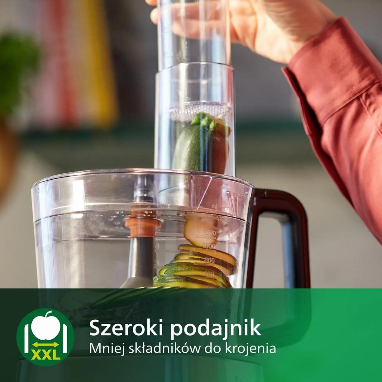 Philips Kompaktowy robot kuchenny oraz blender - 850 W, 31 funkcji, Pojemnik 2,1 l, Technologia PowerChop, Ostrze ze stali szlachetnej (HR7530/10)