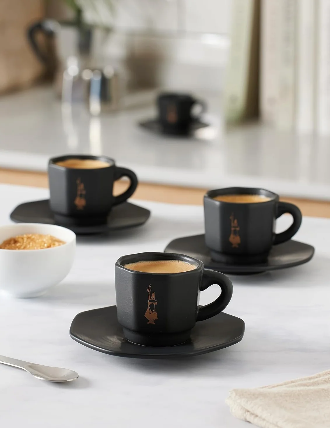 Bialetti Octagonal Cups, zestaw 4 filiżanek, matowe czarno-różowe złoto, 75 ml