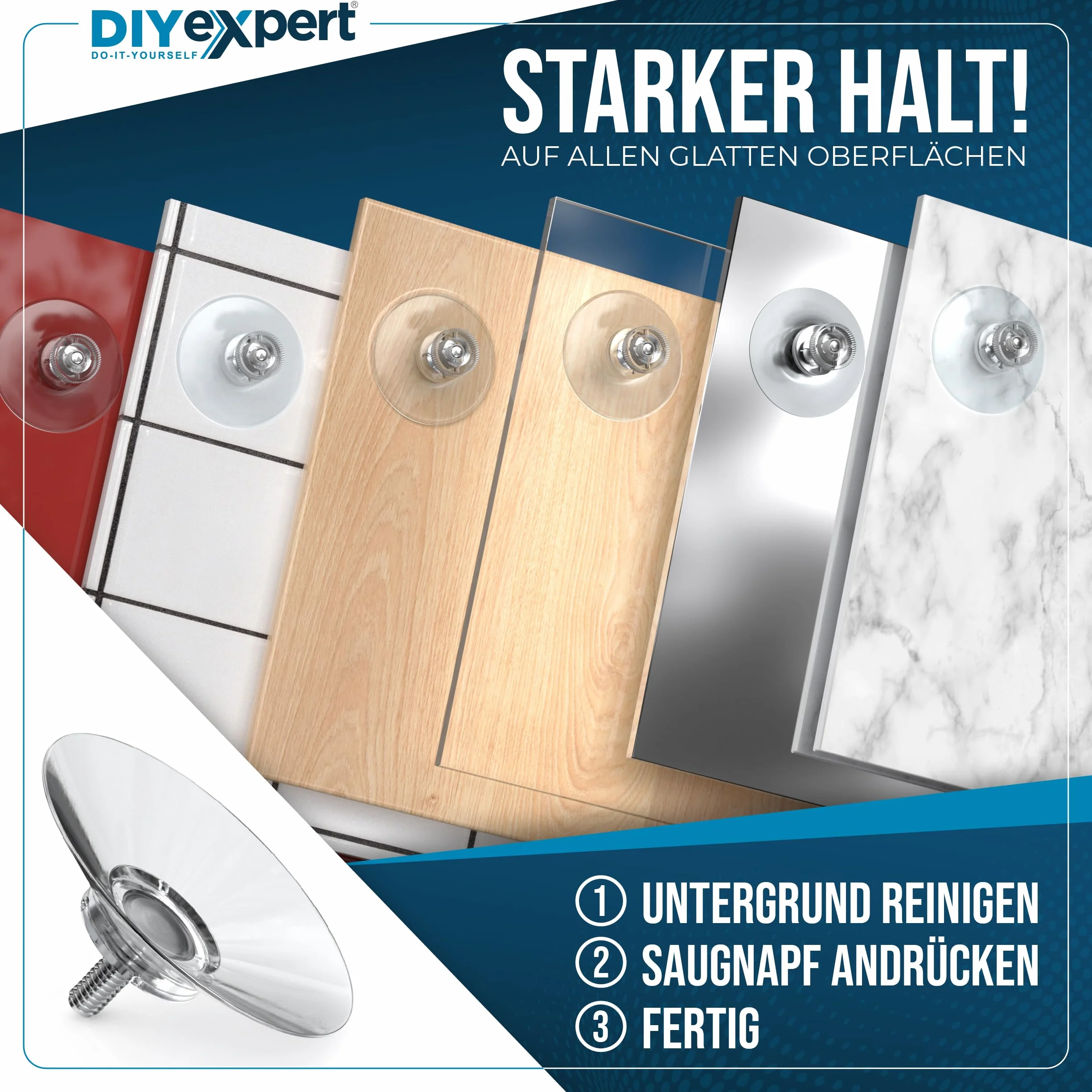 DIYexpert® 20 x przyssawka Ø 40 mm, z gwintem M4 x 10 mm, w zestawie nakrętki radełkowane przezroczyste - wyprodukowano w Niemczech