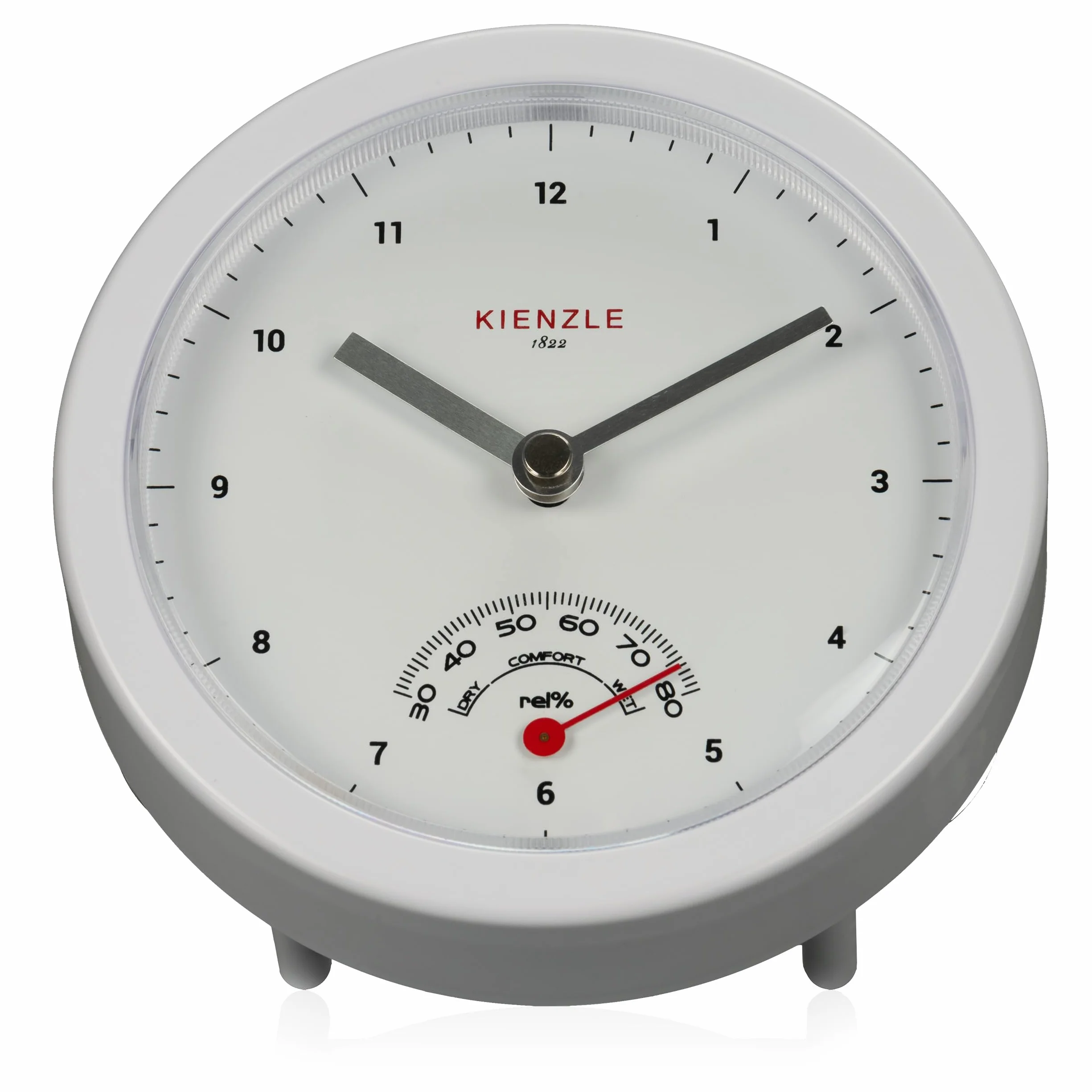 Kienzle Zegar łazienkowy 14 cm z mechanizmem kwarcowym, higrometrem i wskaźnikiem komfortu, ochrona przed rozbryzgami wody, montaż ścienny lub podstawa