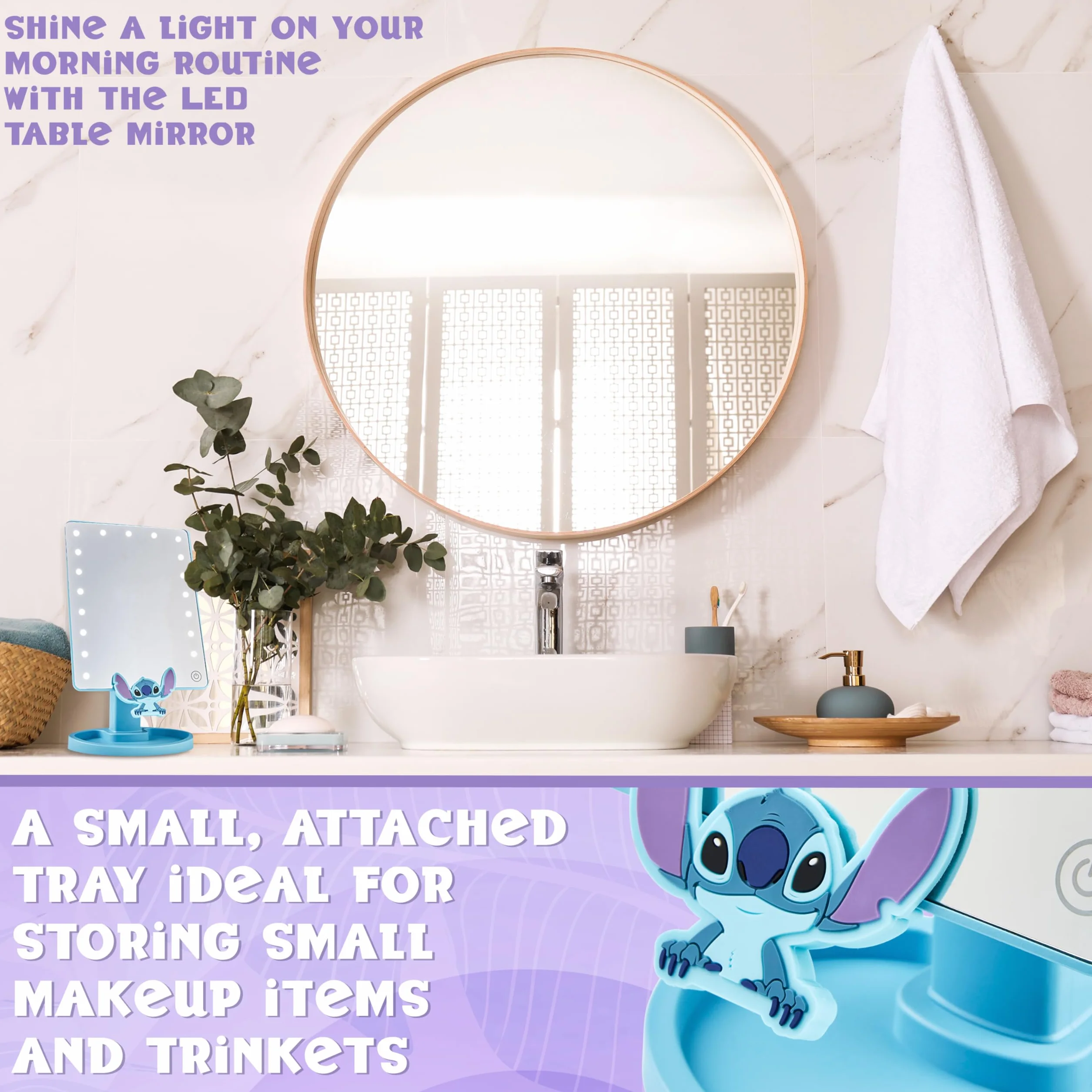 Disney Stitch Lusterko Stołowe LED z Tacą na Drobności Niebieski