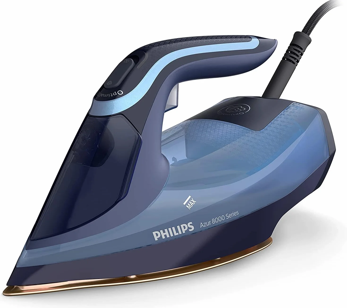 Philips Żelazko Parowe Azur z Serii 8000-55 g/min Ciągłej Pary, 240 g Steam Boost, 3000 W, Technologia OptimalTEMP, SteamGlide Elite, Light Blue (DST8020/20)