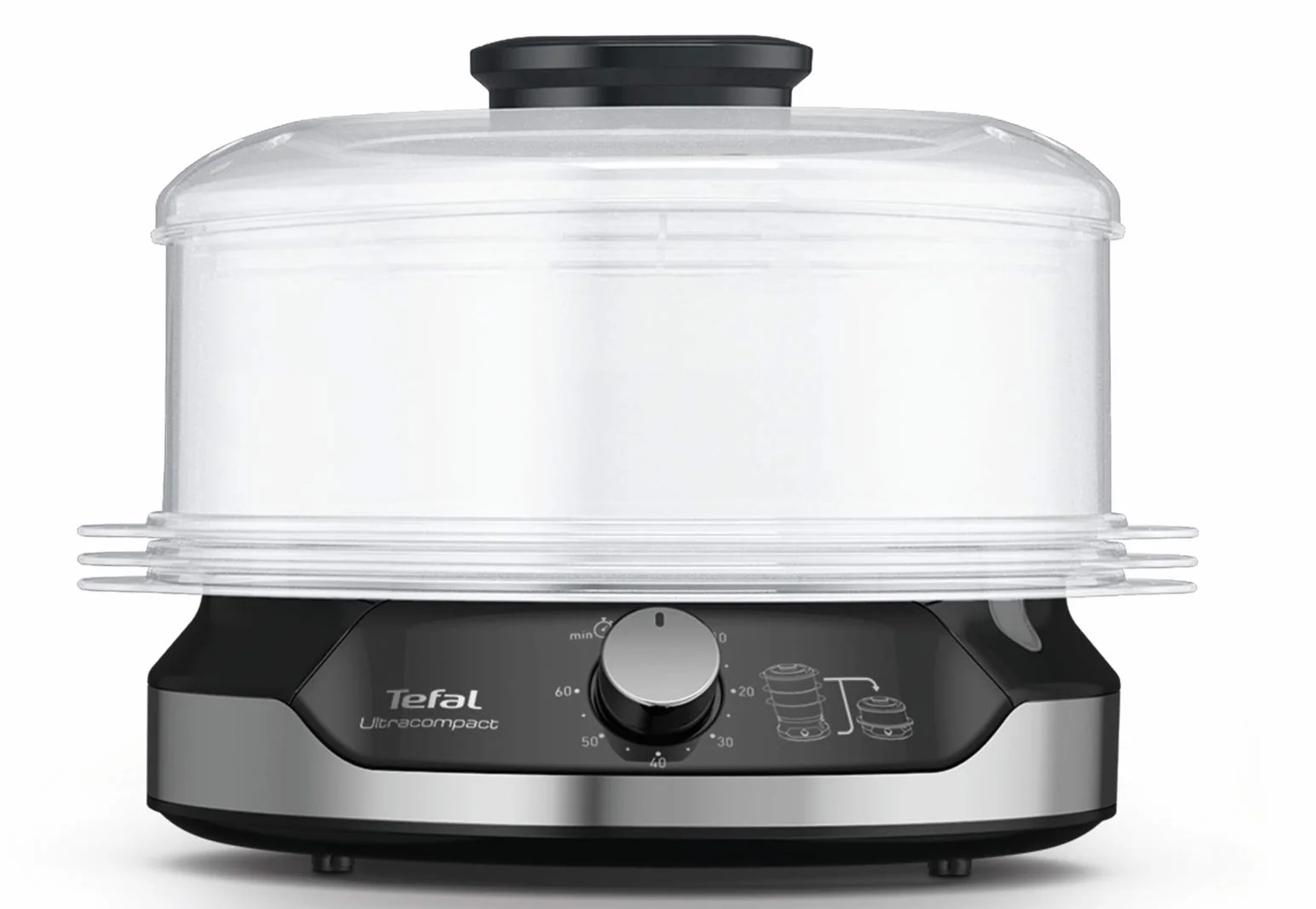 Tefal VC2048 Ultracompact parowar | system przechowywania w stos | zdrowe gotowanie | 3 nasadki bez BPA | timer 60-minutowy | napełnianie podczas gotowania | pojemność 9 l | w zestawie wkład do ryżu |
