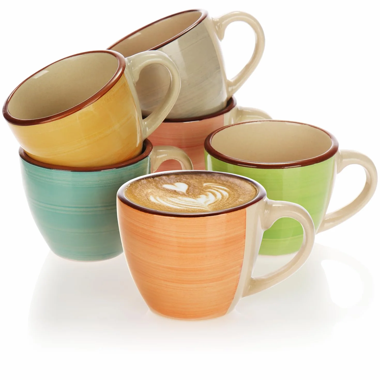 COM-FOUR 6 x filiżanki do espresso, ceramiczne kubki mokka, małe filiżanki do kawy, 125 ml (06 sztuk) - zielony/pomarańczowy/różowy/niebieski/żółty/szary