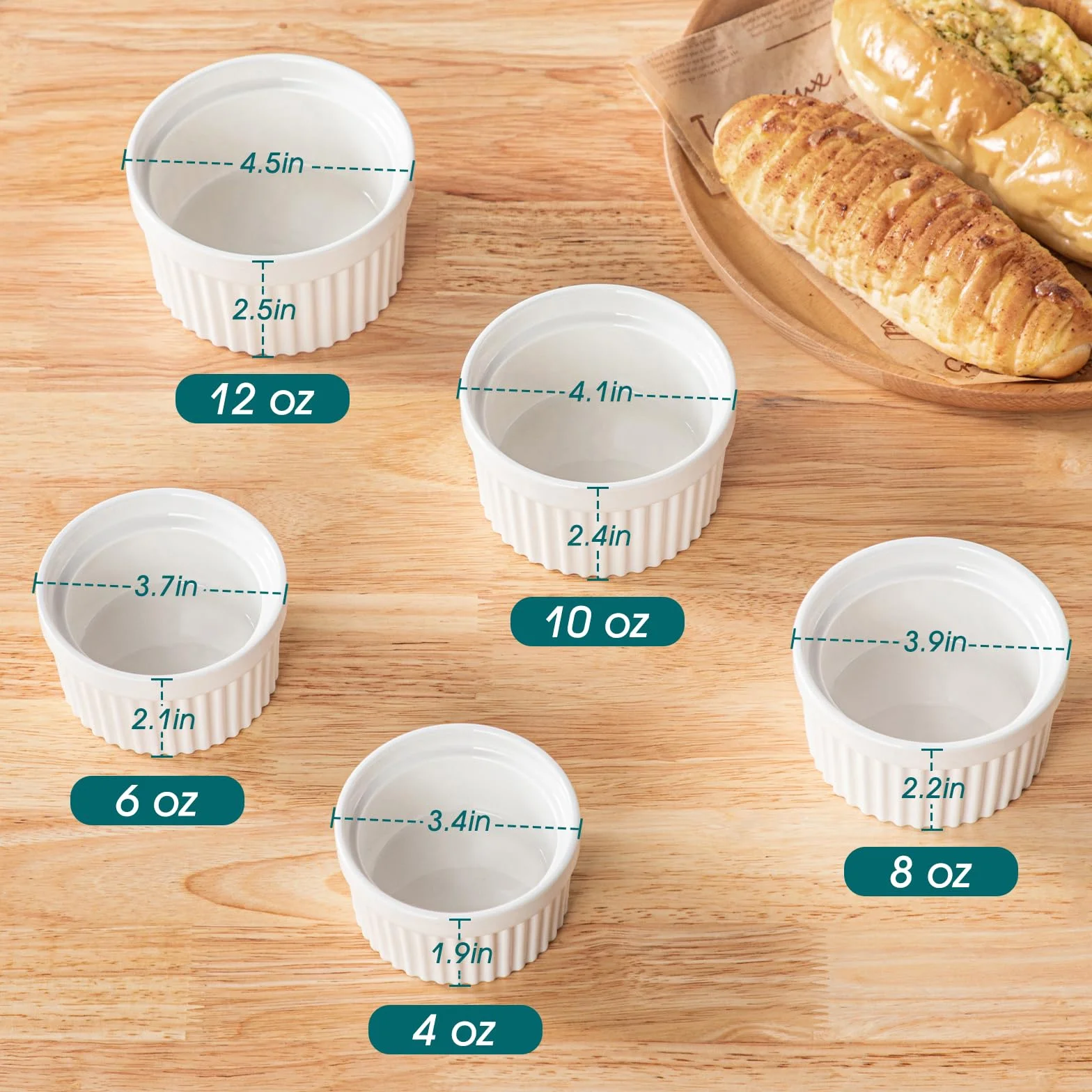 vancasso Ramekins 113 g, zestaw 6 naczyń do sufletu, biała porcelana, kremowe ramekiny, kubki do pieczenia pudddingu, owoców, dipów, zmywarki i piekarnika