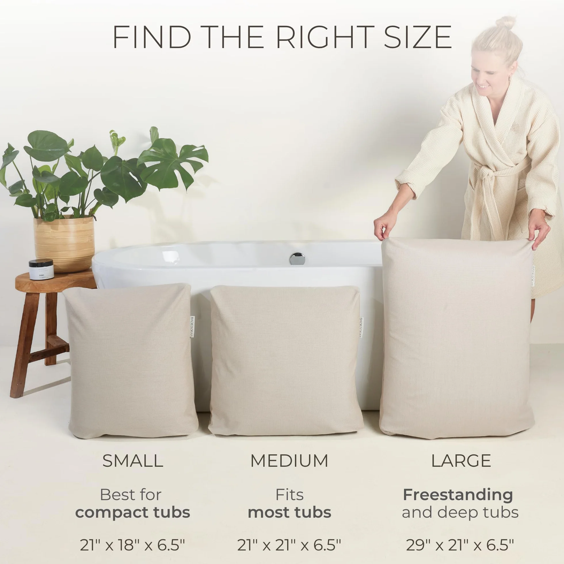BADESOFA® Poduszka do wanny w rozmiarze M, bardzo wygodna poduszka do wanny, szybkoschnąca, wyprodukowano w UE, poduszka do wanny nadająca się do prania, poduszka do kąpieli z masy perłowej, akcesoria do szerokich, prostokątnych wanien