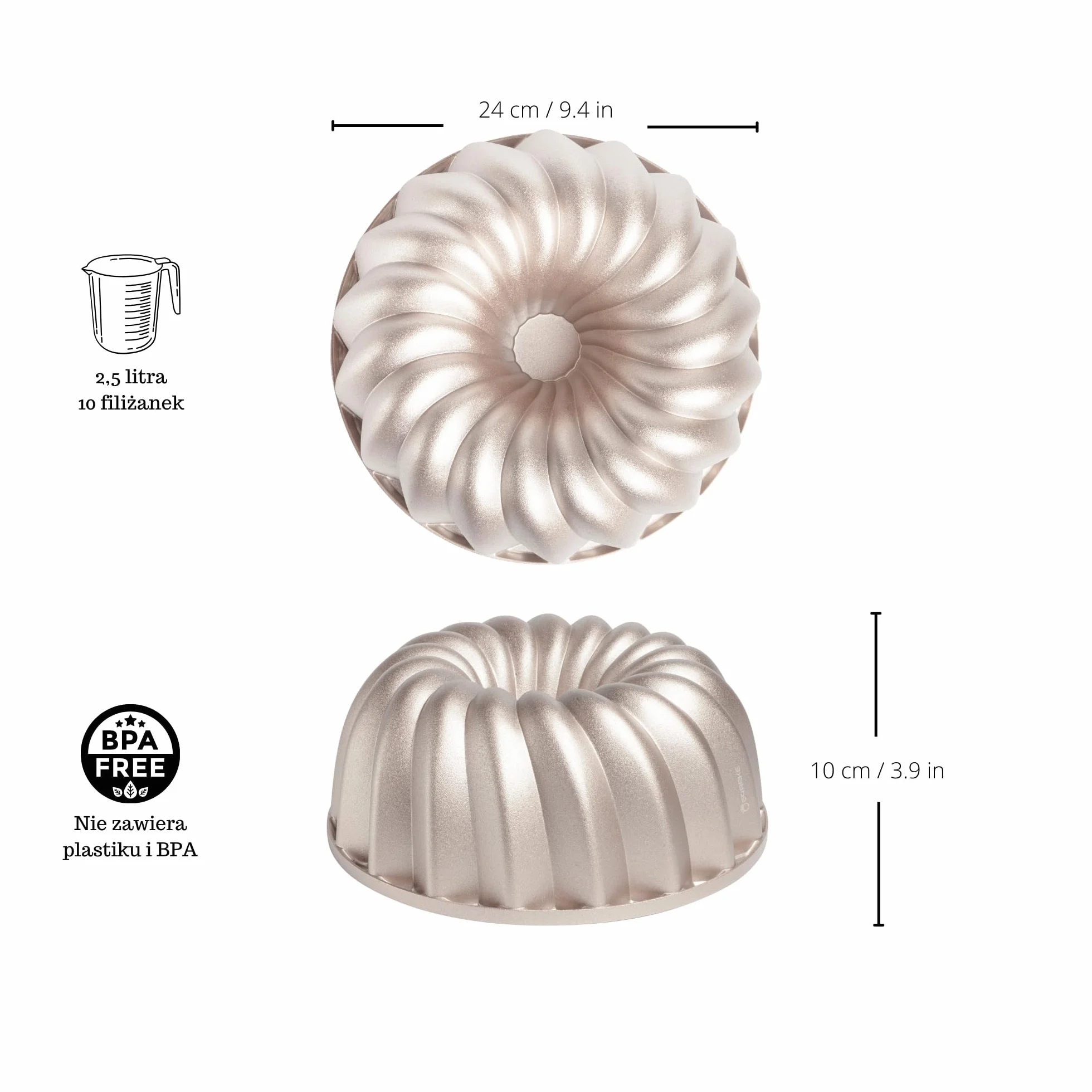 Erreke Forma na Ciasto, Równomierne Pieczenie, Podwójna Nieprzywierająca Powłoka, Bardzo Trwałe Odlewane Aluminium, Tortownica do Ciasta, Średnica 24 cm, Pojemność 2.5 litra, Klasyczny