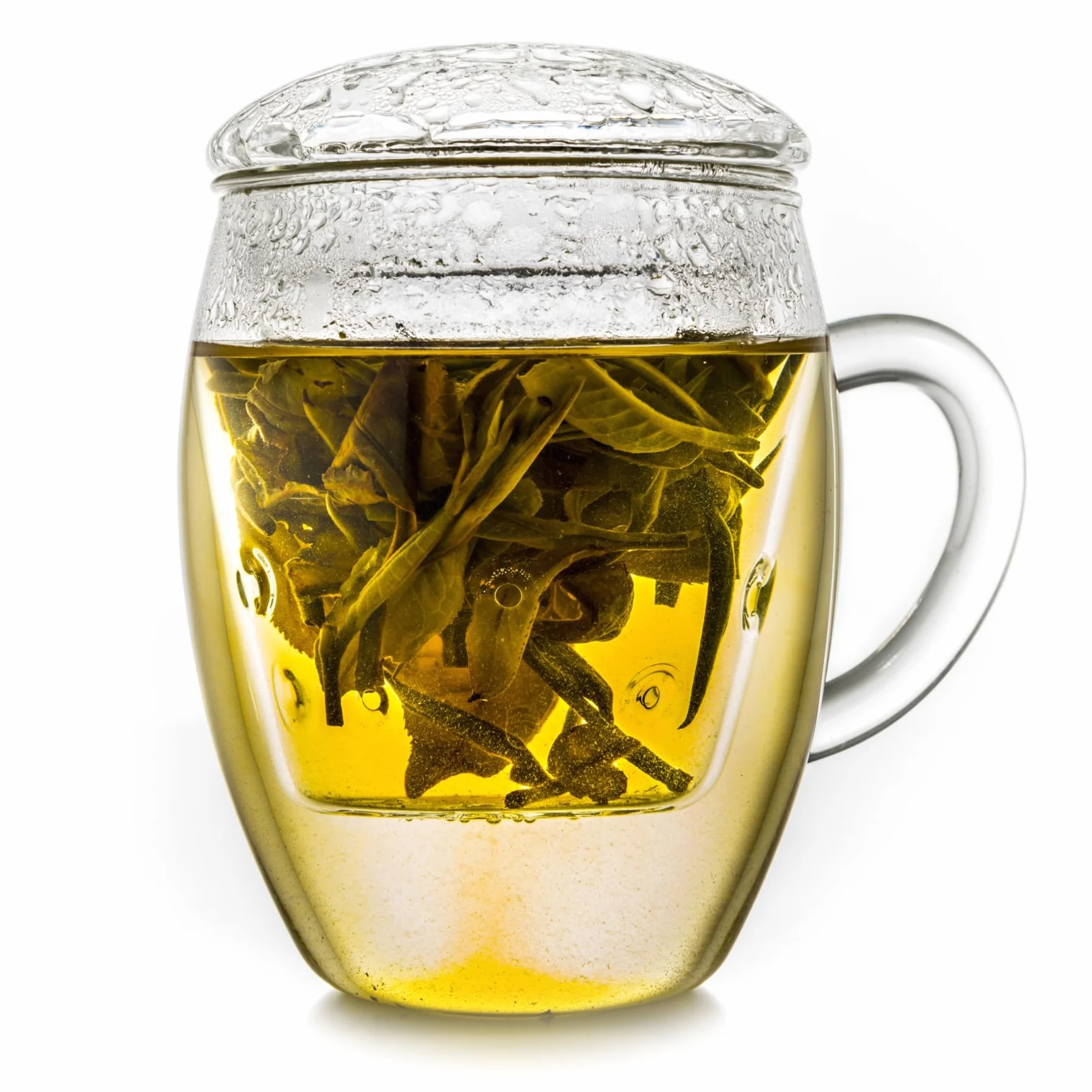 Creano Szklanka do herbaty All in one, duża filiżanka do herbaty z sitkiem i pokrywką ze szkła, 400 ml, idealny zaparzacz do herbaty