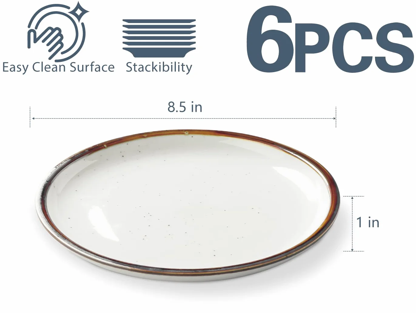 ONEMORE Zestaw 6 talerzy ceramicznych 21,5 cm porcelanowe rustykalne do piekarnika mikrofalowej zmywarki