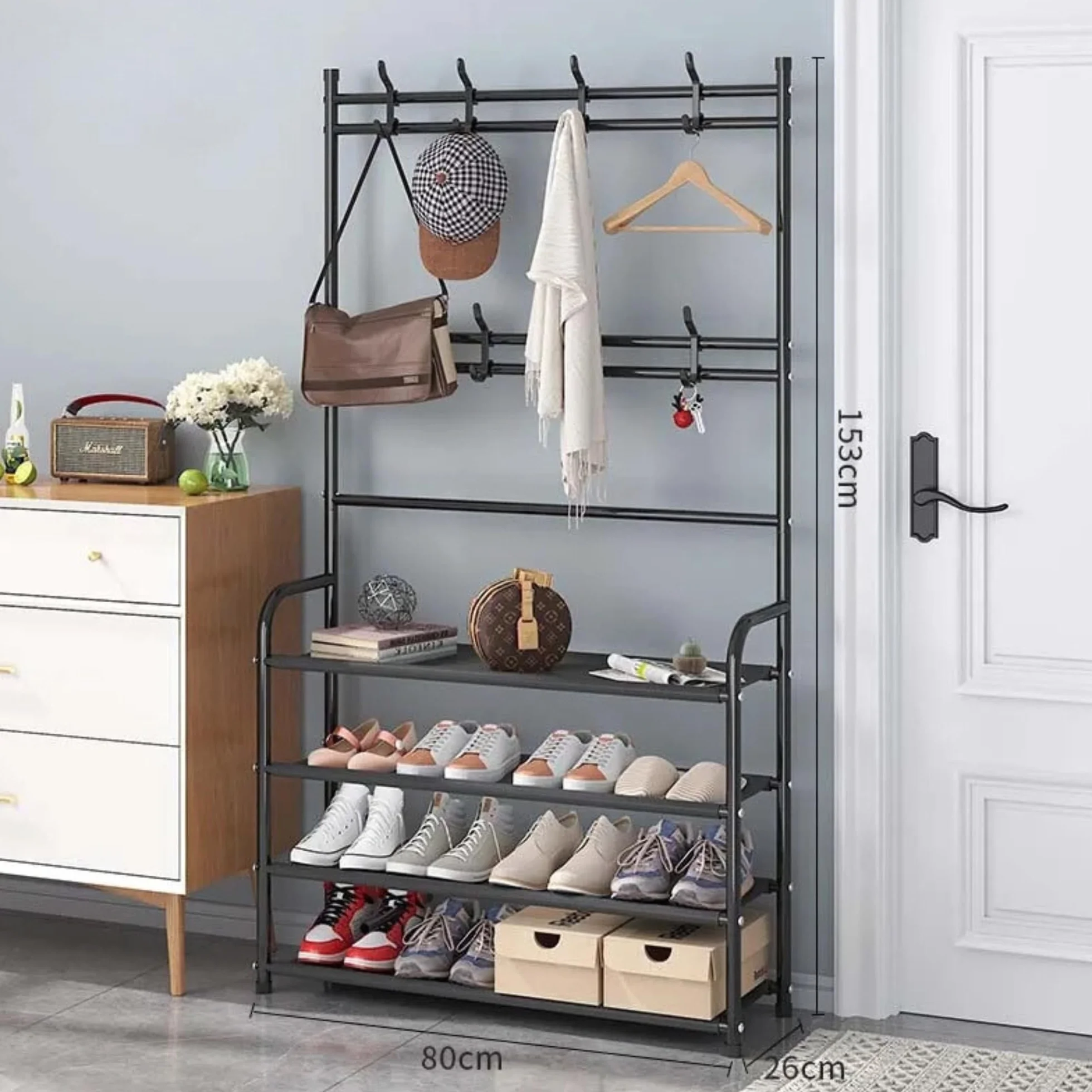 Szafka na buty garderoba wieszak na ubrania meble wejściowe czarna 153 x 80 x 26 cm