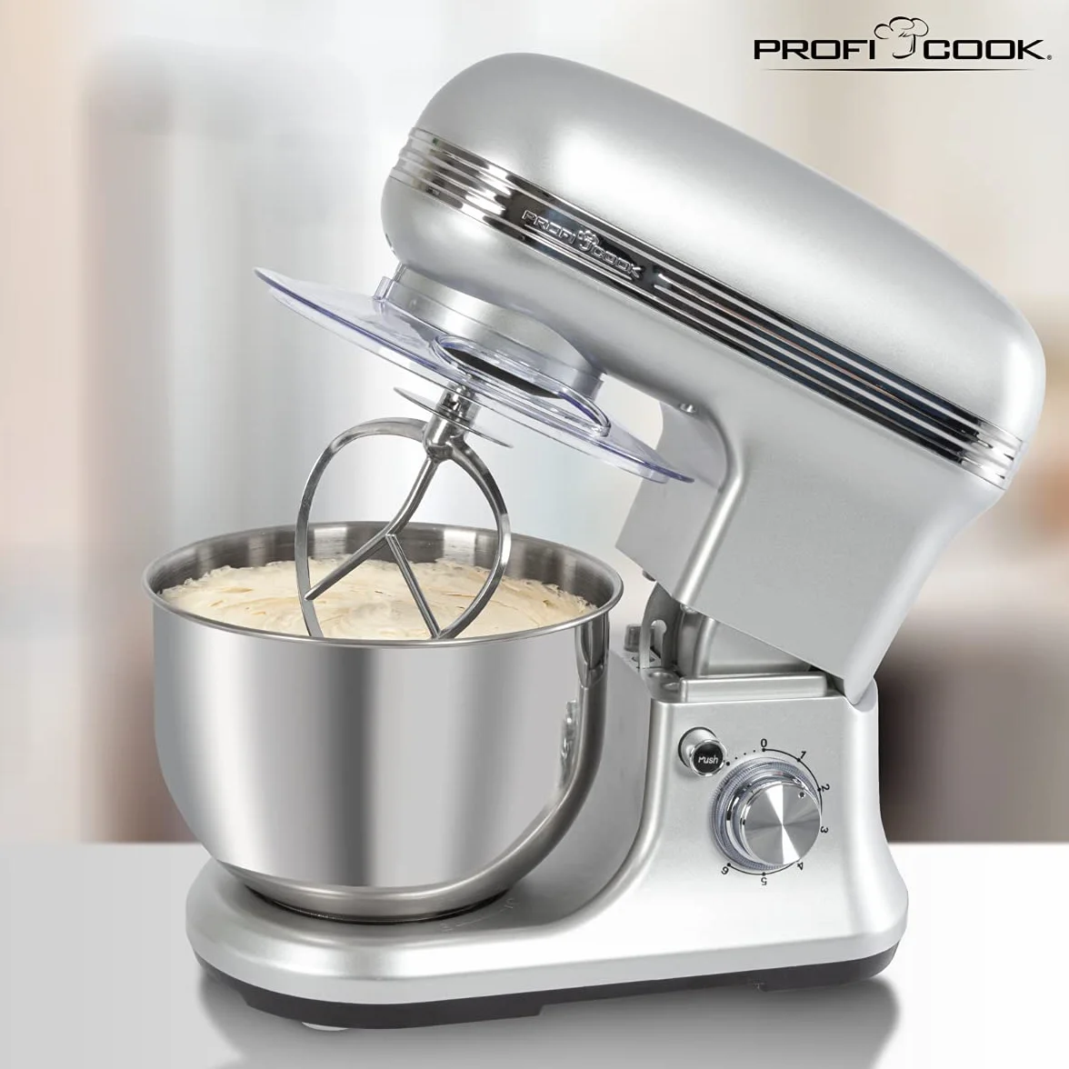 ProfiCook PC-KM 1222W Kneading Machine Set, Powerful 1200 Watt + Digital Kitchen Scale, 5.0 Litre Stainless Steel Bowl for Max 2.5-3 kg Dough Preparation, Kitchen Scales Measuring Range up to 5000 g