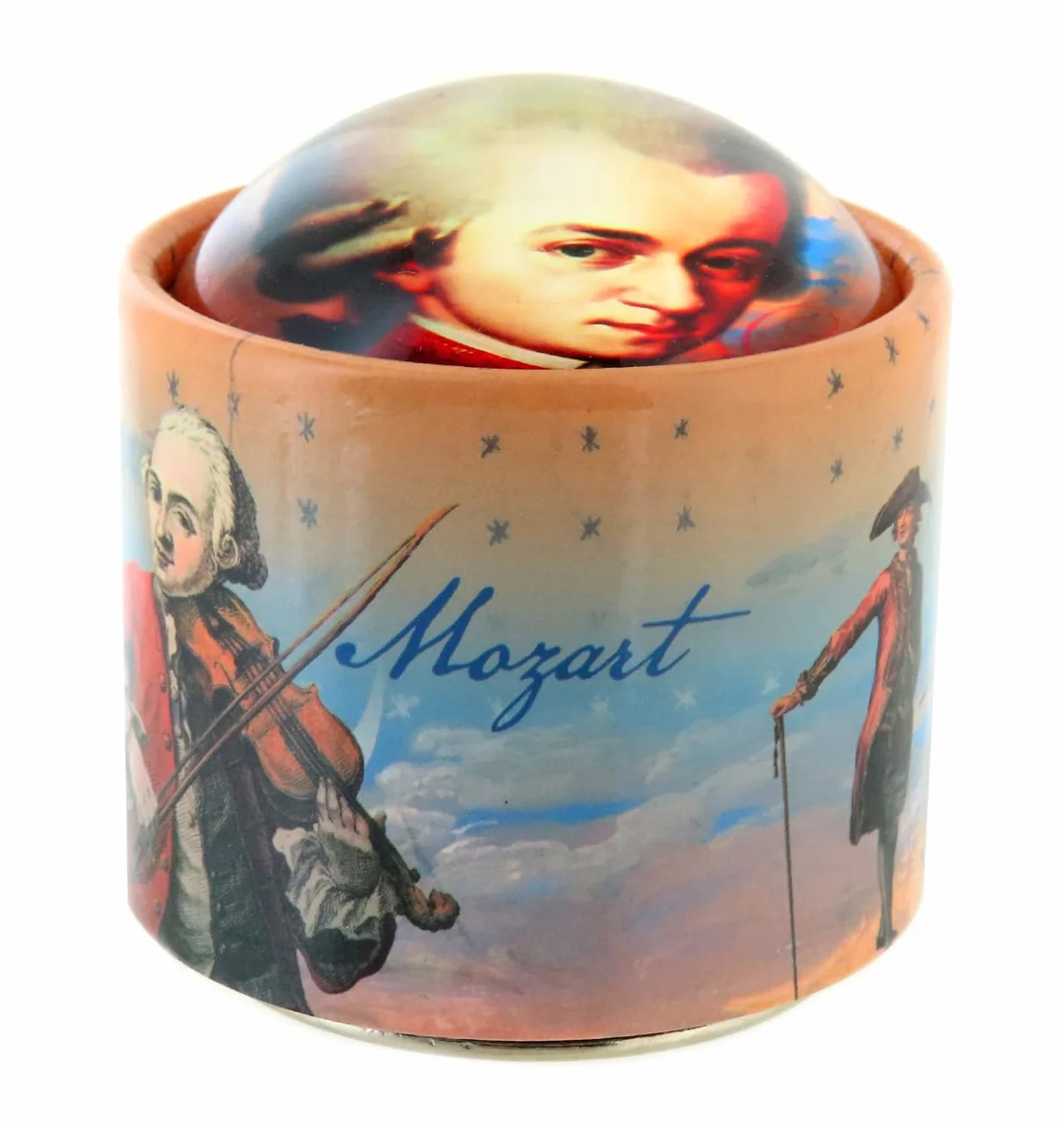 Lutèce Creations Animowana pozytywka/pozytywka z kartonu sprężynowego ze szklanym półglobusem z rysunkiem w jaskrawych kolorach - Zaczarowany flet (W. A. Mozart).