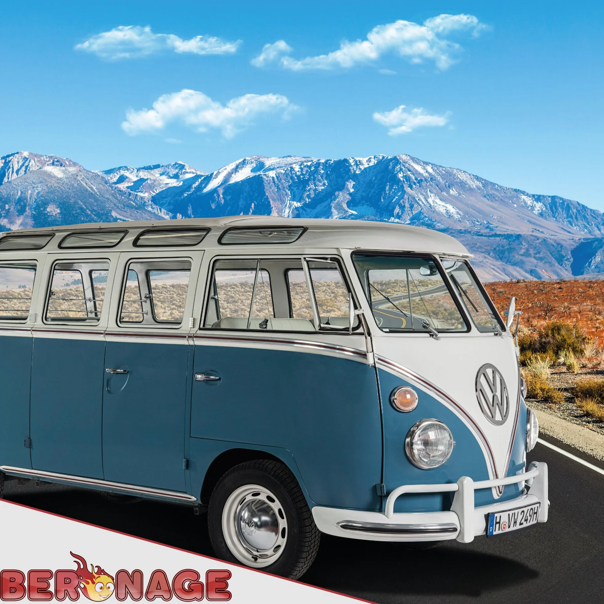 VW Volkswagen T1 dwustronna poduszka – niebieska, 40 x 40 cm, poduszka Bulli z 2 motywami, poszewka na poduszkę do kampera, idealna na sofę i łóżko, akcesoria do mieszkania, poduszka dekoracyjna, na