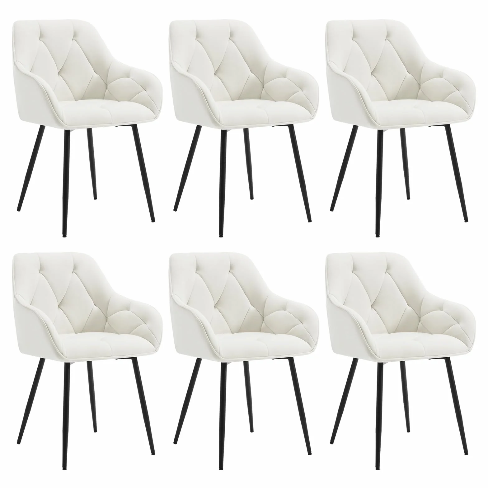 WOLTU 6 x krzesło do jadalni, kuchni, krzesło do jadalni, salonu, ergonomiczny fotel, krzesło z podłokietnikami, krzesło tapicerowane, siedzisko z aksamitu, metalowe nogi, kremowe, EZS02cm-6