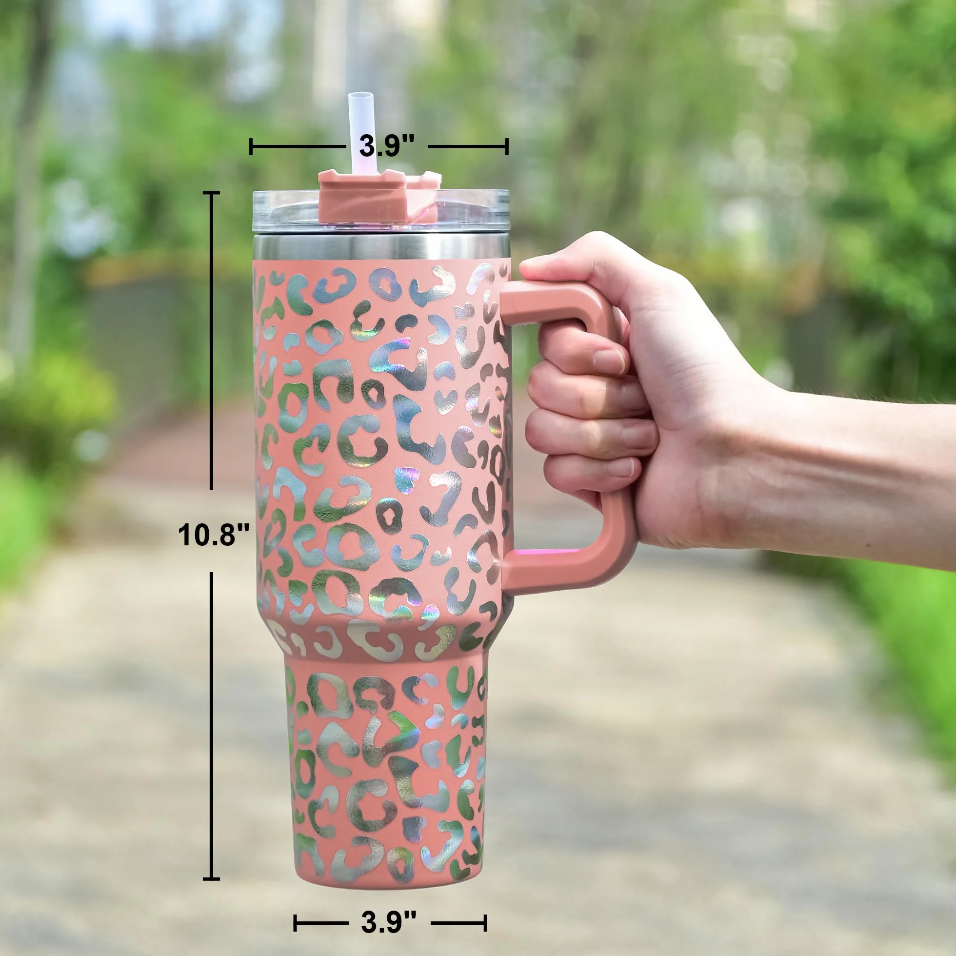 Kubek 40oz z słomką i pokrywką 1,2L, 100% szczelny kubek podróżny z uchwytem, stalowo-szlachetna butelka na wodę i kubek do kawy z izolacją próżniową utrzymuje zimno 34H / ciepło 12H, Canyon