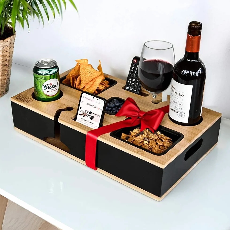 mikamax Sofa Caddy – organizer na sofę na podłokietnik – praktyczne przechowywanie na sofę lub łóżko – czarny
