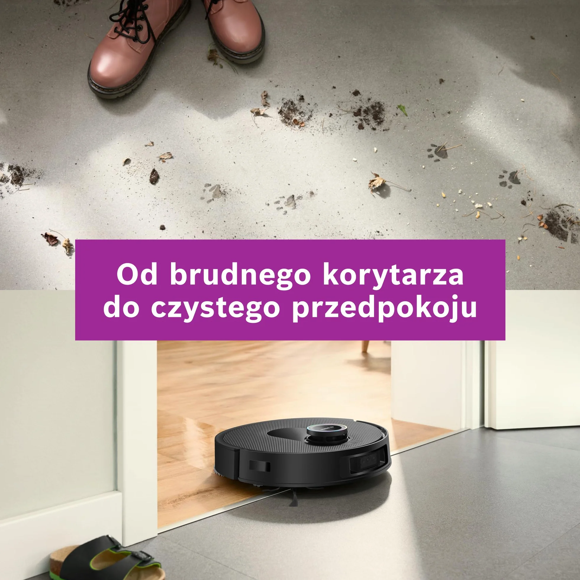 Bosch Spotless Max Cam Robot sprzątający, moc ssania 11000Pa, stacja czyszcząca, Smart Vision, Home Connect, czarny