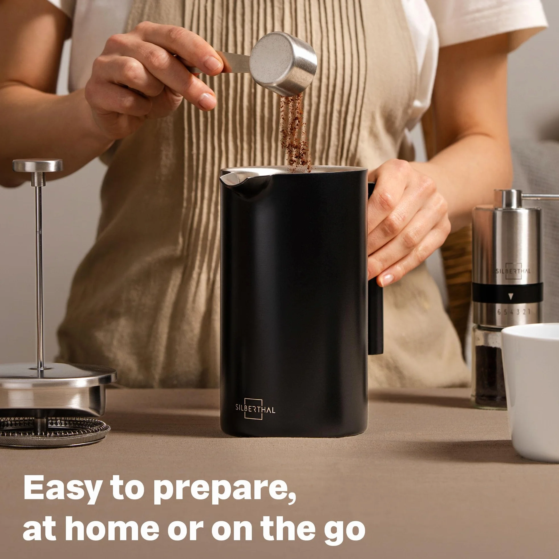 SILBERTHAL French Press Coffee Cafetiere 1L 8 filiżanek - 100% stal nierdzewna - izolacja próżniowa z podwójnymi ściankami - czarna