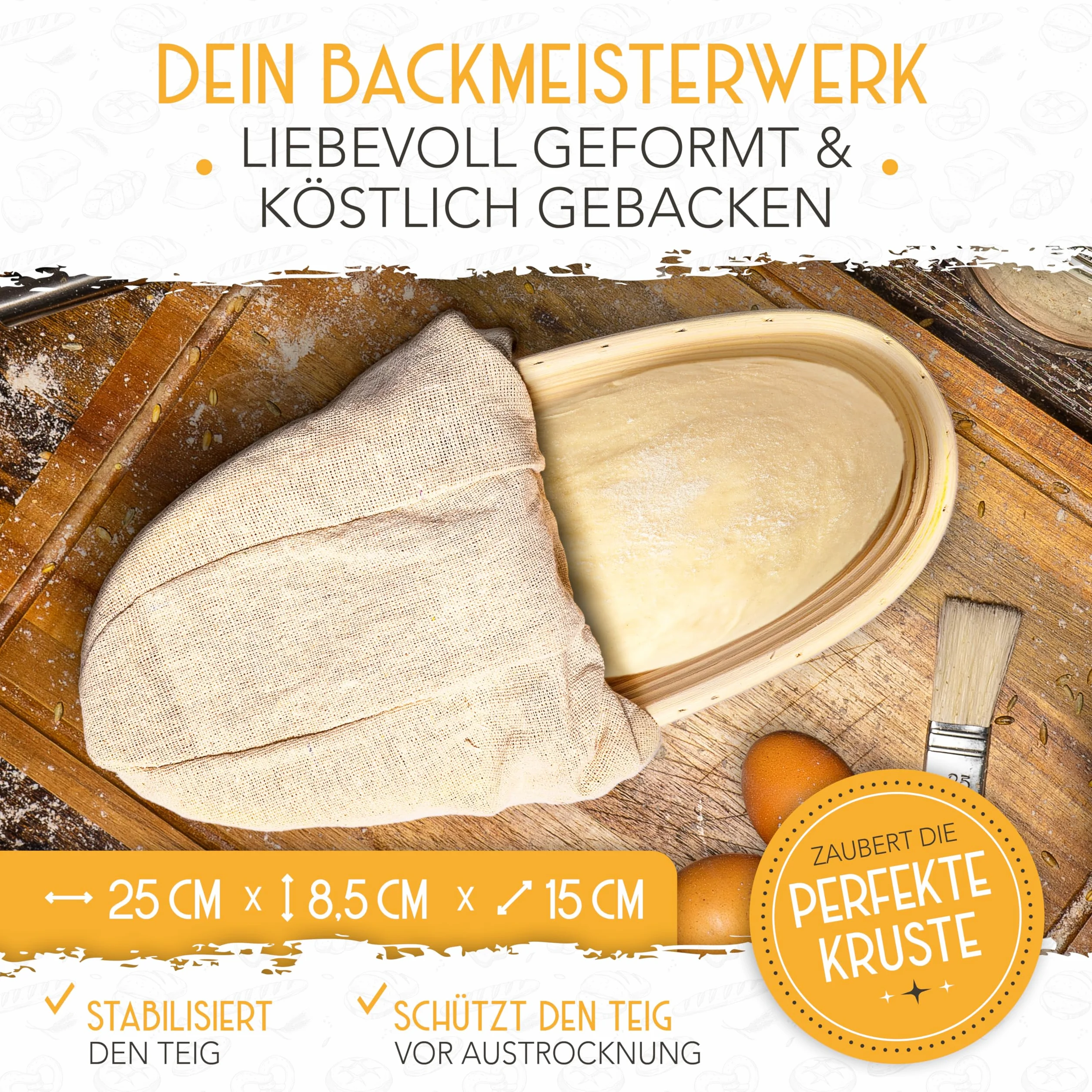 KRUSTENZAUBER 2-częściowy zestaw koszyków do garowania 600 ml na zakwas z rattanu