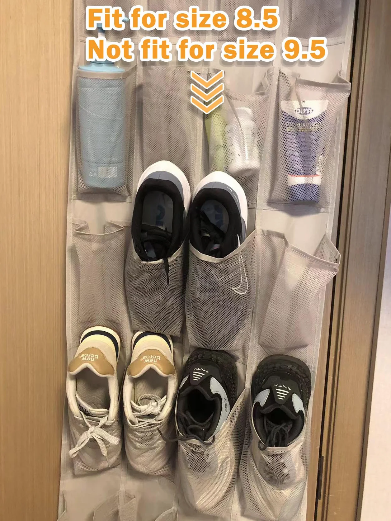 Amazon Basics Organizer na buty do zawieszenia na drzwiach z 24 średnimi kieszeniami, jasnoszary