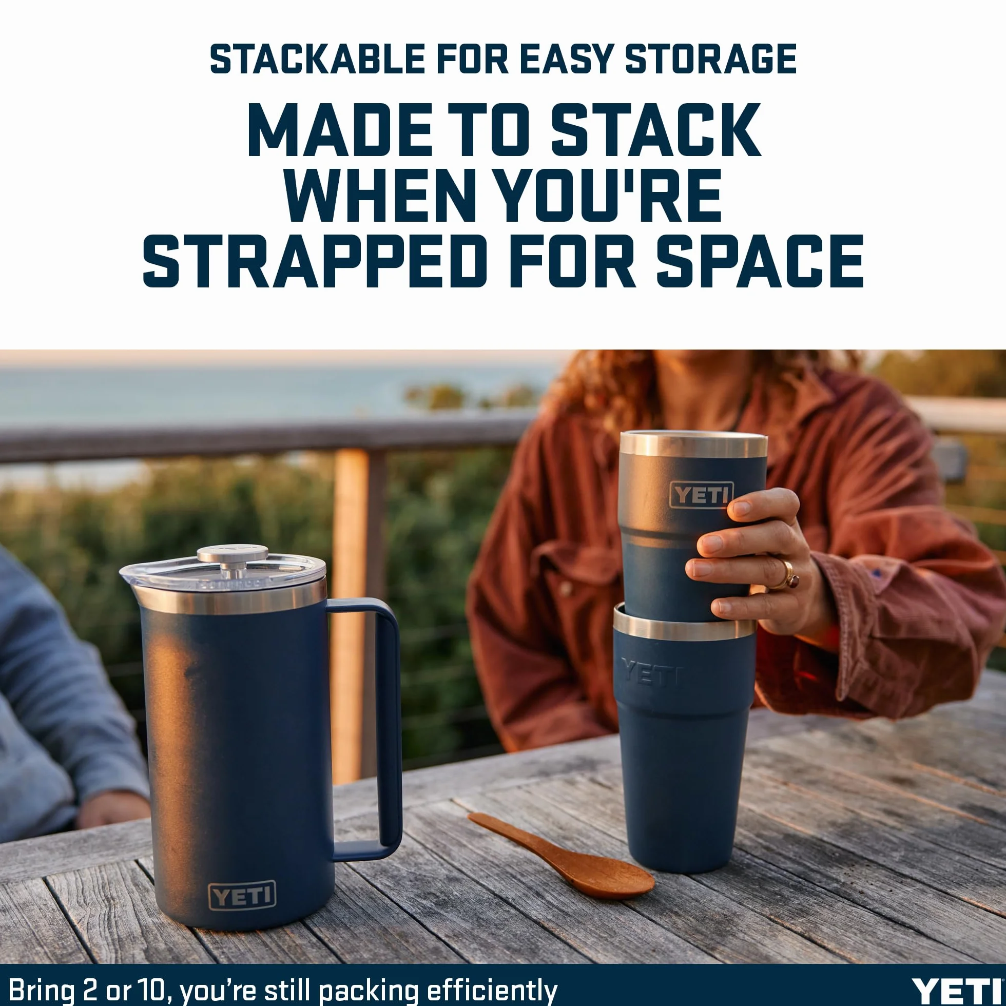 YETI Rambler 20 oz (591 ml) Stackable Cup with Removable Magslider Lid, Stainless Steel Vacuum Insulated Coffee Cup, Navy