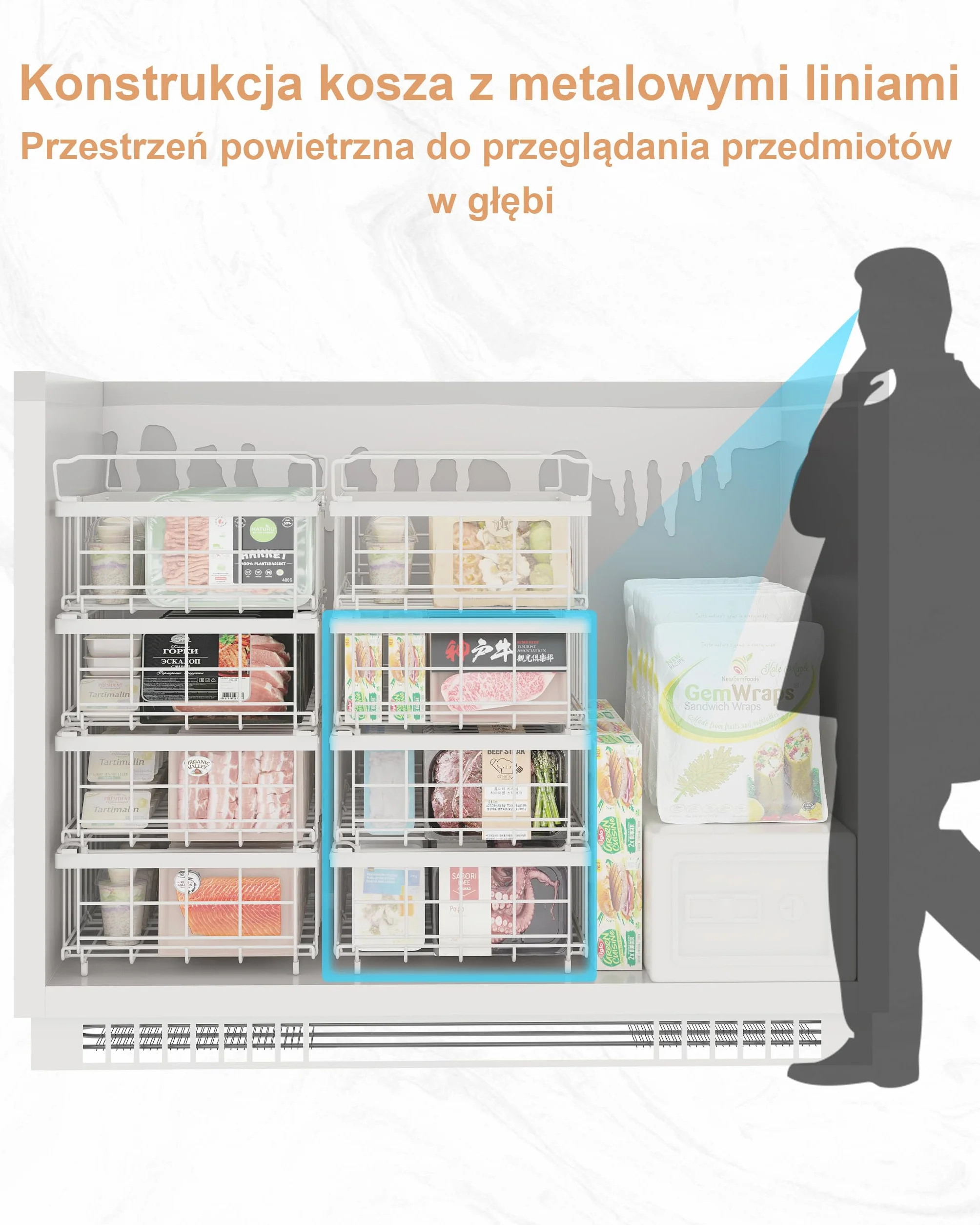 UMDONX 4 szt. Kosze do zamrażarki Biały - kosze do zamrażarki do zamrażarki o pojemności od 283 do 566 l, z możliwością przedłużenia (29-45x30x15 cm)