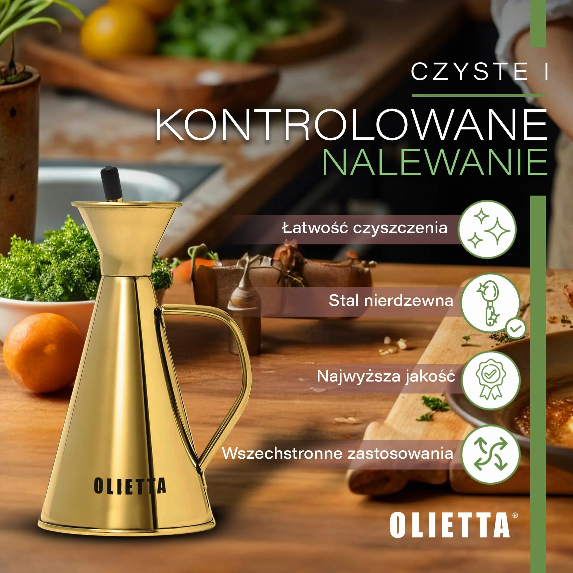 Olietta Stalowy dozownik oliwy i octu, 500 ml (0,5 l), bez kapania i szczelny – idealny do nalewania i skrapiania, łatwy w czyszczeniu