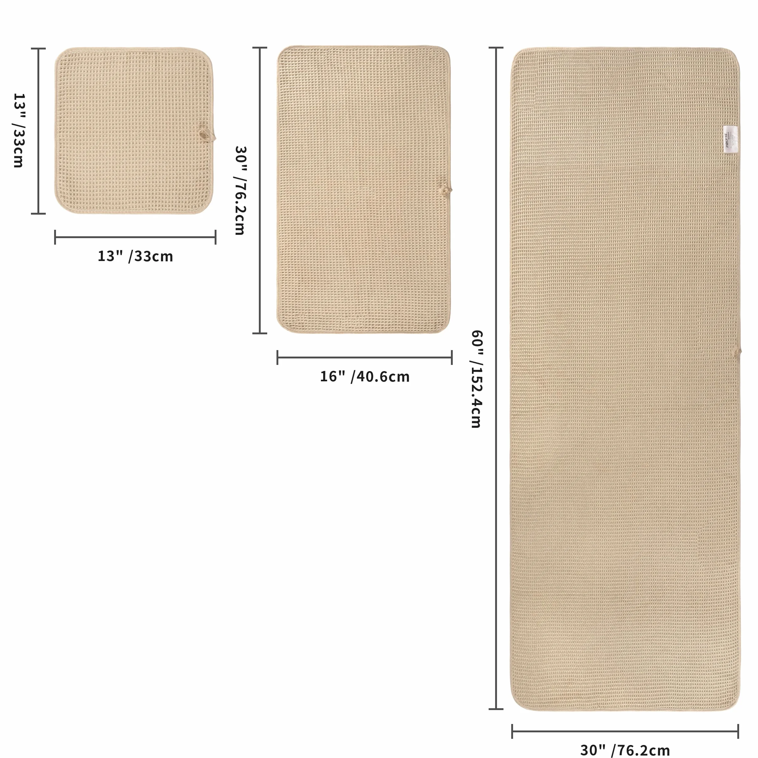 POLYTE Ręcznik kąpielowy z mikrofibry, rozmiar 76 x 152 cm, szybkoschnący, niestrzępiący się, 6-częściowy (beżowy, splot waflowy)