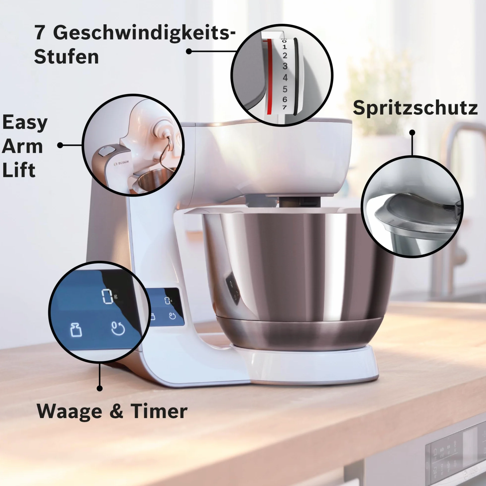 Bosch Hausgeräte MUM5XW20 MUM 5 Robot Kuchenny, Stal Nierdzewna/Tworzywo Sztuczne, 1000 W, 3,9 Litra, Biały/Szary