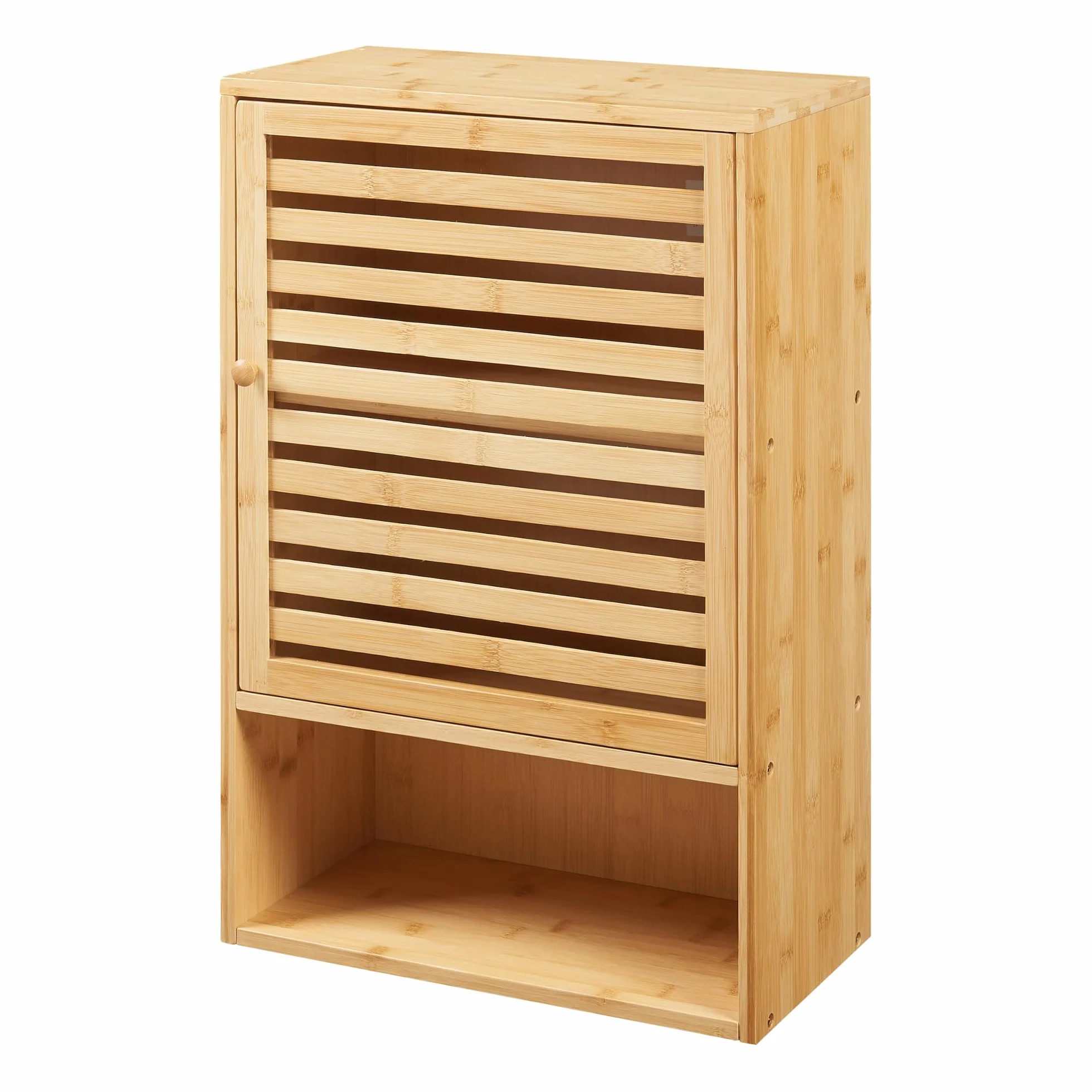 [en.casa] szafka łazienkowa wisząca Gjesdal, szafka łazienkowa wąska, szafka wisząca z jednym drzwiami, bambusowa, do łazienki, 60 x 40 x 20 cm