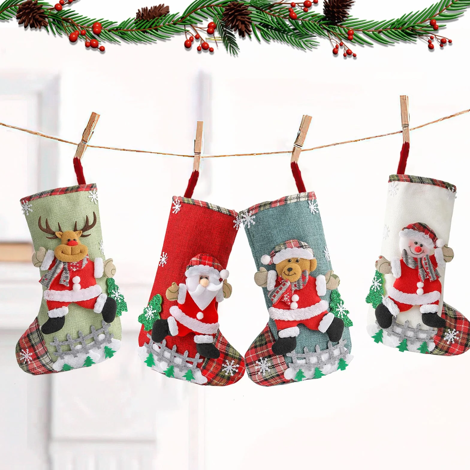 Świąteczne skarpety kominkowe O-Kinee 4 sztuki Boots Custom Christmas Socks Hanging Wypełniacz Dekoracja domu