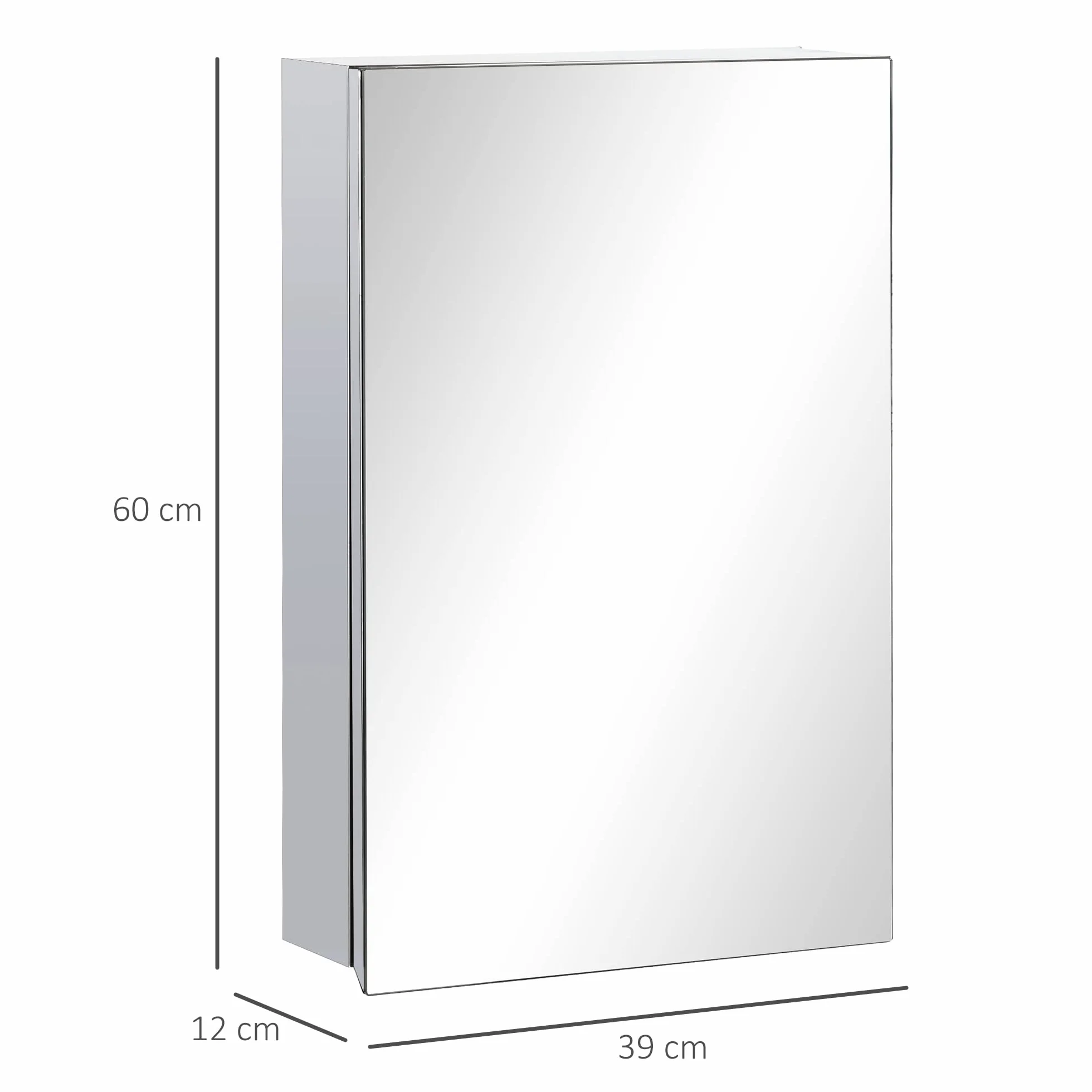 kleankin Szafka łazienkowa z lustrem ze stali nierdzewnej Szafka ścienna z 1 lustrem i 2 półkami dim. 39 l x 12 l x 60 H cm