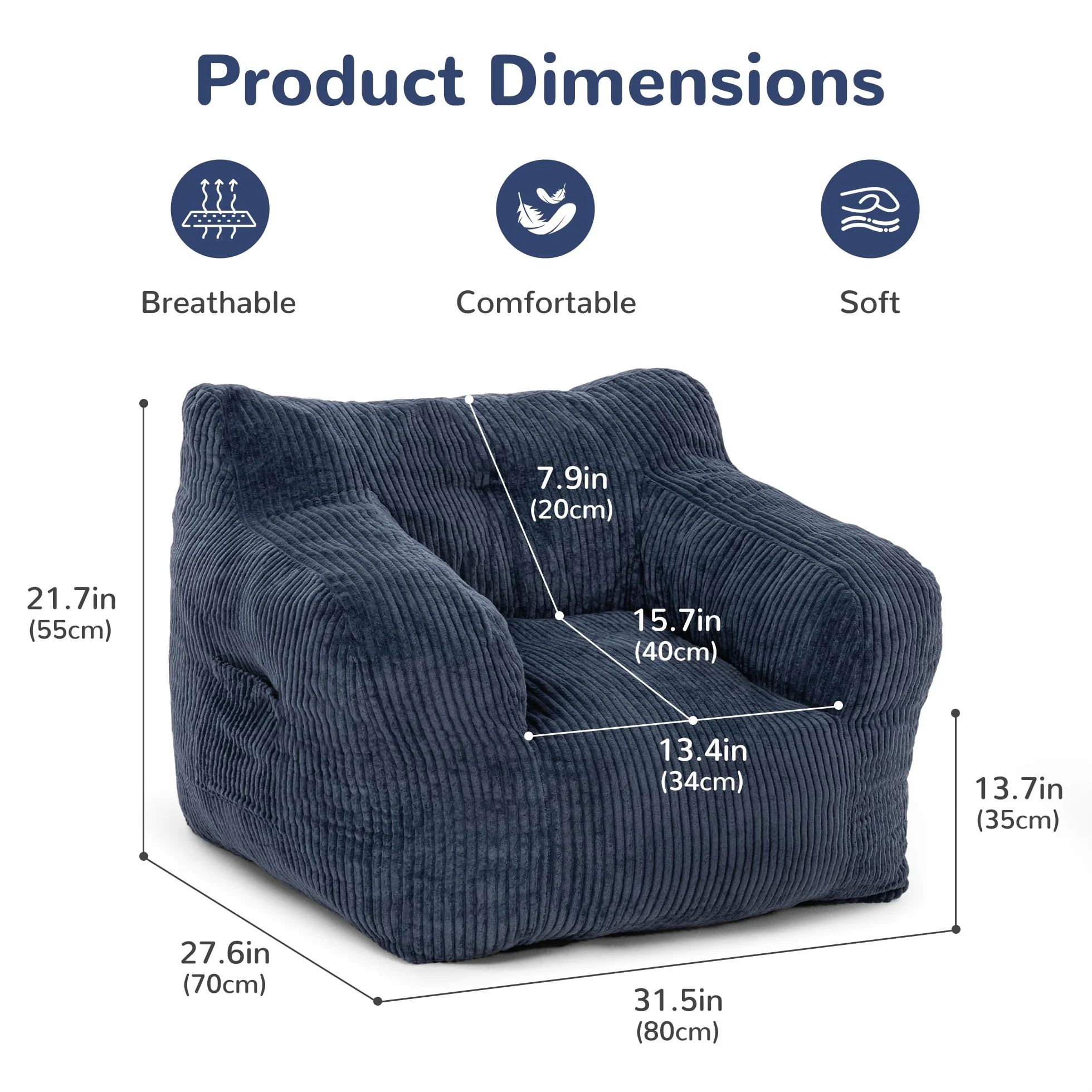 Pamapic Worek do siedzenia, worek do siedzenia dla dorosłych z wypełnieniem, Bean Bag Chair z przenośnym uchwytem, nowoczesny, ergonomiczny worek do siedzenia, do salonu, sypialni, pokoju zabaw