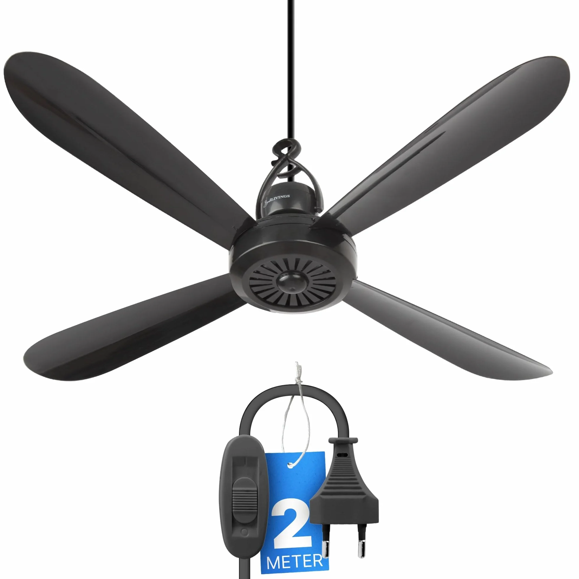 Przenośny wentylator sufitowy z wtyczką i przełącznikiem, 220 V-240 V/5 W, Ø 40 cm, mobilny wentylator z zawieszką, energooszczędny, czarny