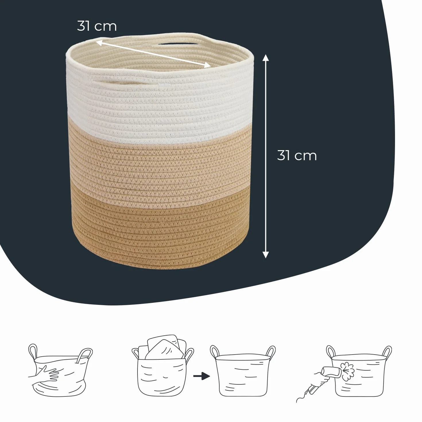 HMF Kosz do przechowywania okrągły pasuje do Kallax 31x31 cm biały/brązowy