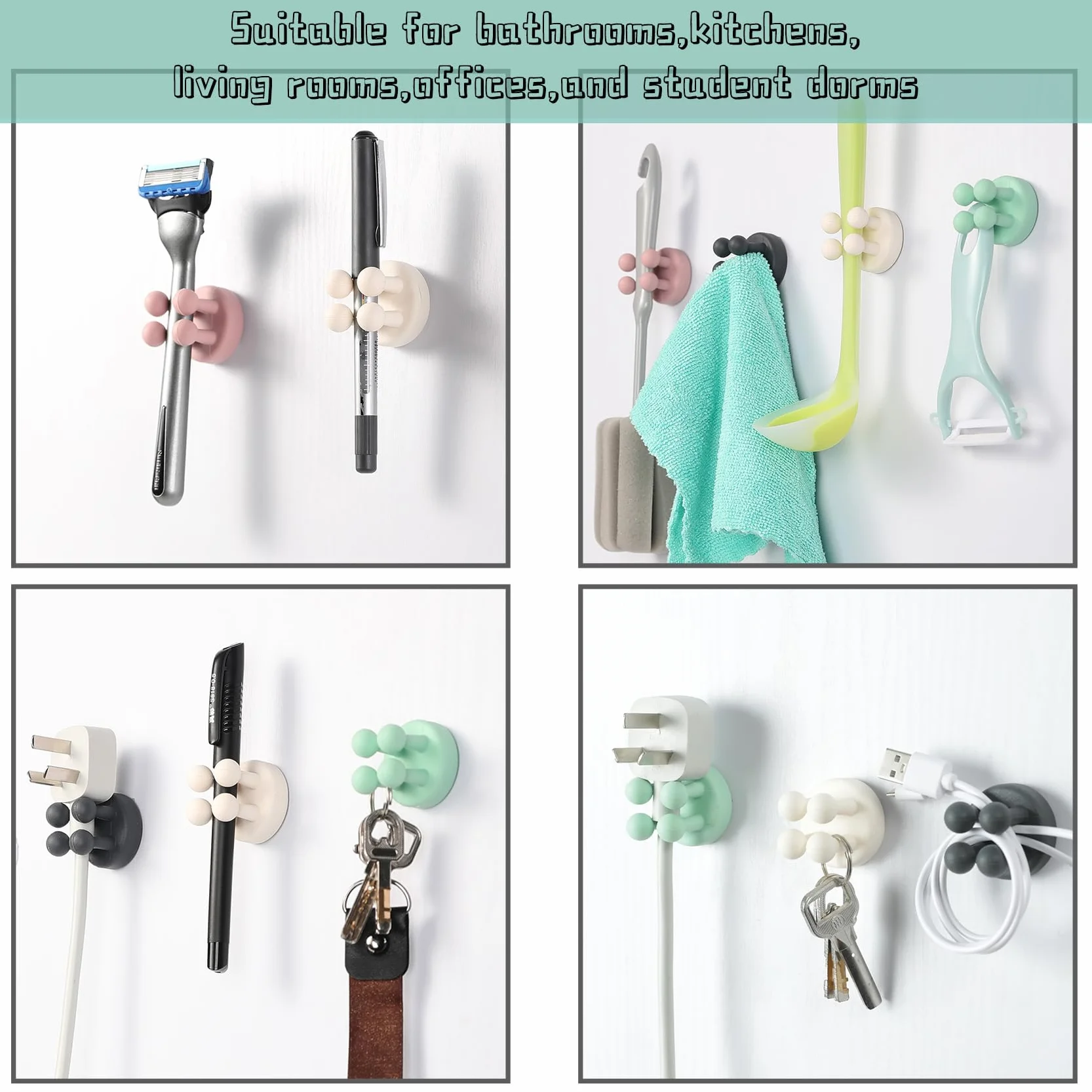 Silikonowe uchwyty na szczoteczki do zębów,6 szt.wielofunkcyjny haczyk do golenia,wodoodporny,samoprzylepny,montowany na ścianie,pojedynczy haczyk do zawieszenia na ścianie lub szkle (Biały)