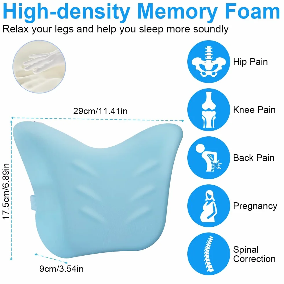 Ainiv Poduszka na nogi, Ergonomiczna poduszka wyrównująca kolano, Poduszka wspomagająca nogi z pianki memory ze zdejmowaną i pralną pokrywką, Poduszka pod kolano do spania na boku (Mała-Niebieska)