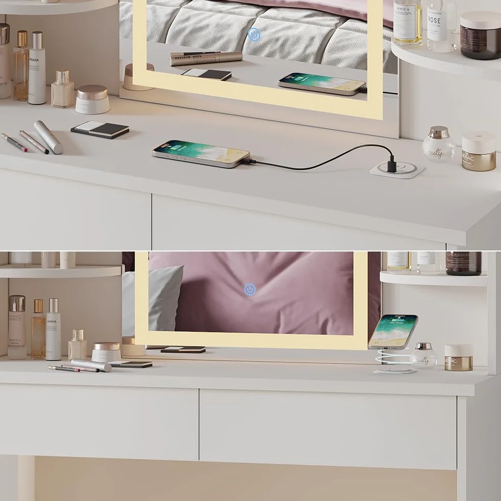 Vicco Toaletka "Charlotte", Biały, 106 cm z lusterkiem LED i stacją ładującą QI
