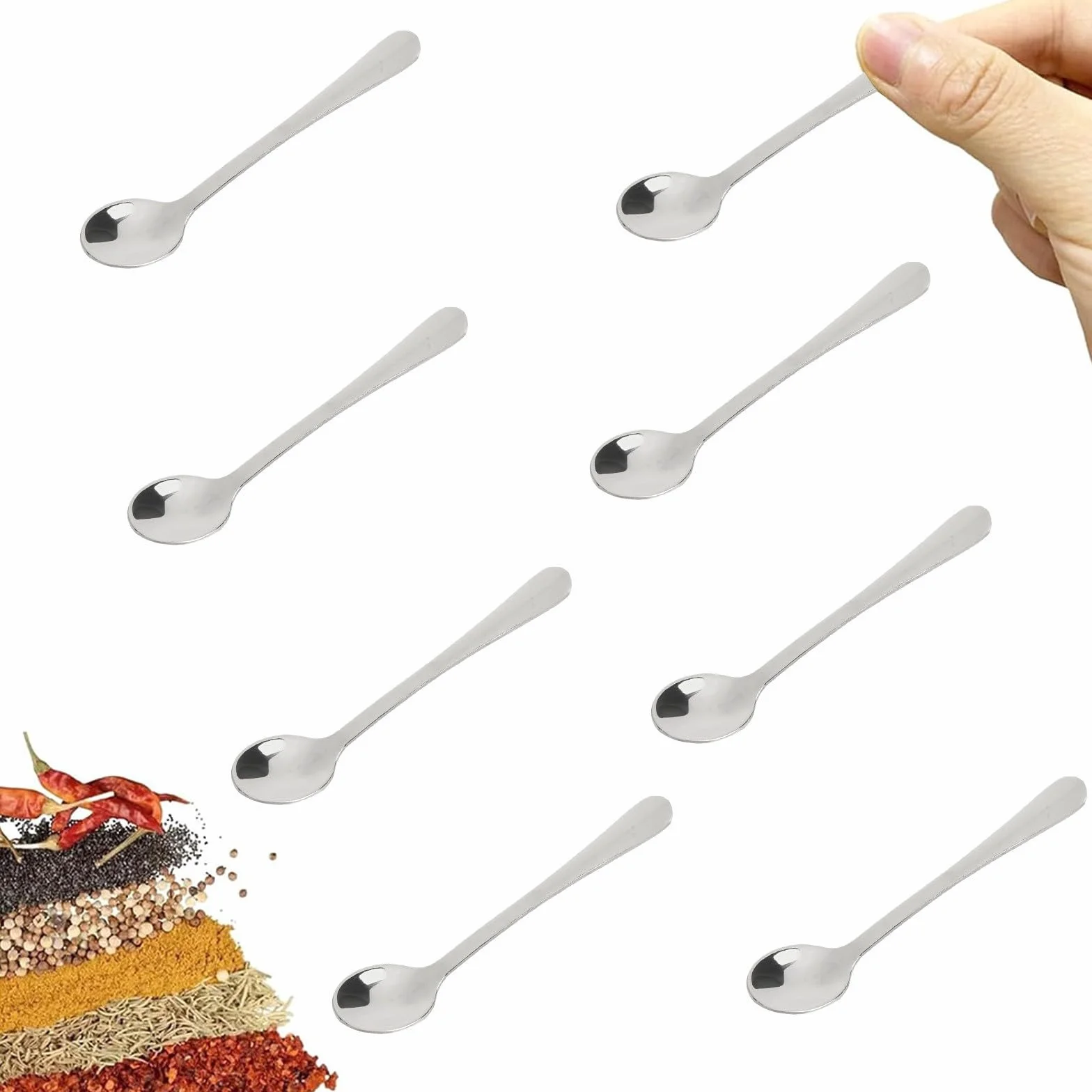 Gdfnmogo Mini łyżki ze stali nierdzewnej do słoików na przyprawy, sól, cukier, pieprz, miód, mała okrągła miarka 6 cm, metalowe narzędzia kuchenne 304, srebrne (srebrne)