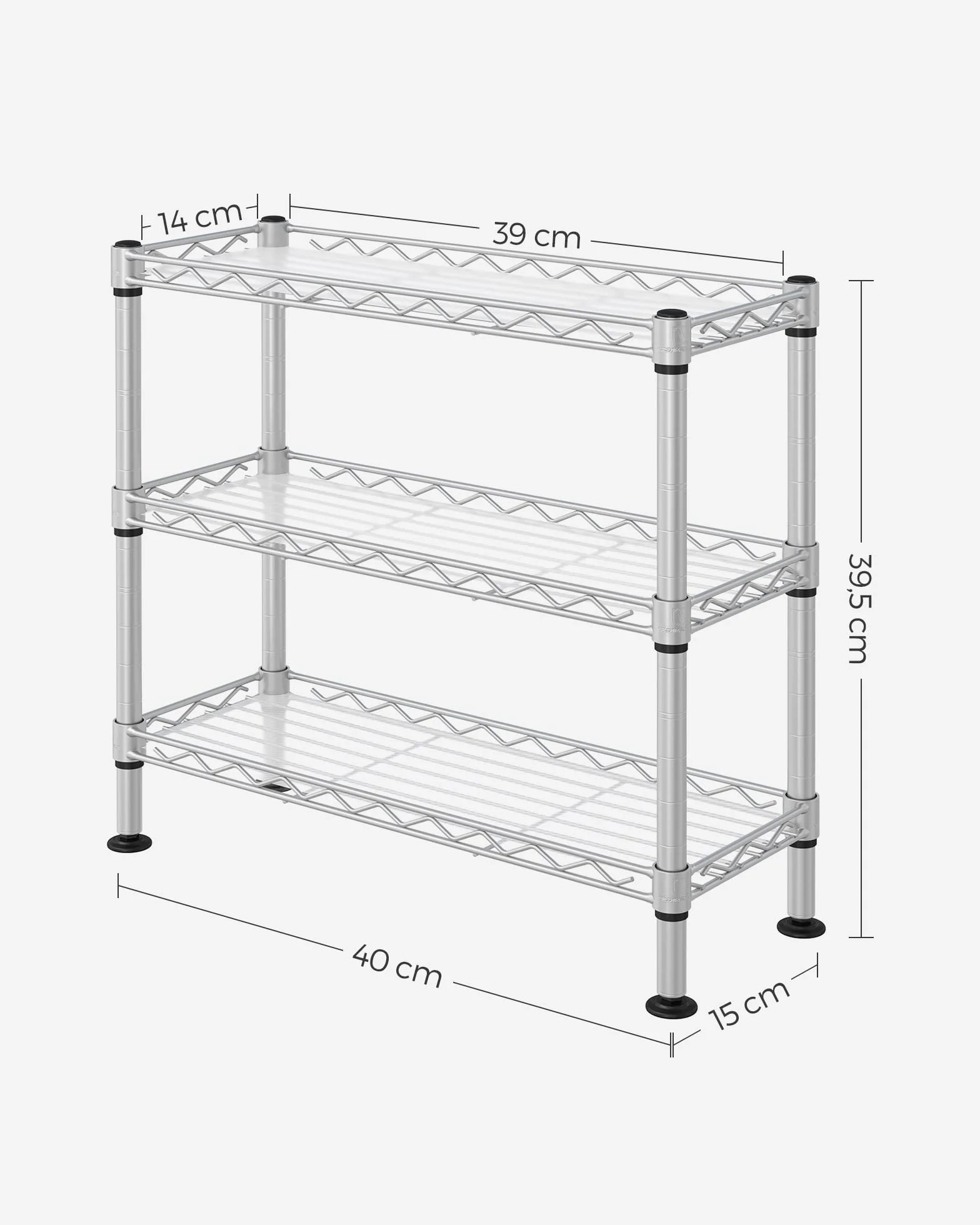 SONGMICS Stojak na przyprawy z 3 poziomami, organizer kuchenny, wykonany z metalu, z panelami PP, regulowany poziom półek, 40 x 15 x 39,5 cm, srebrny matowy LGR025E01
