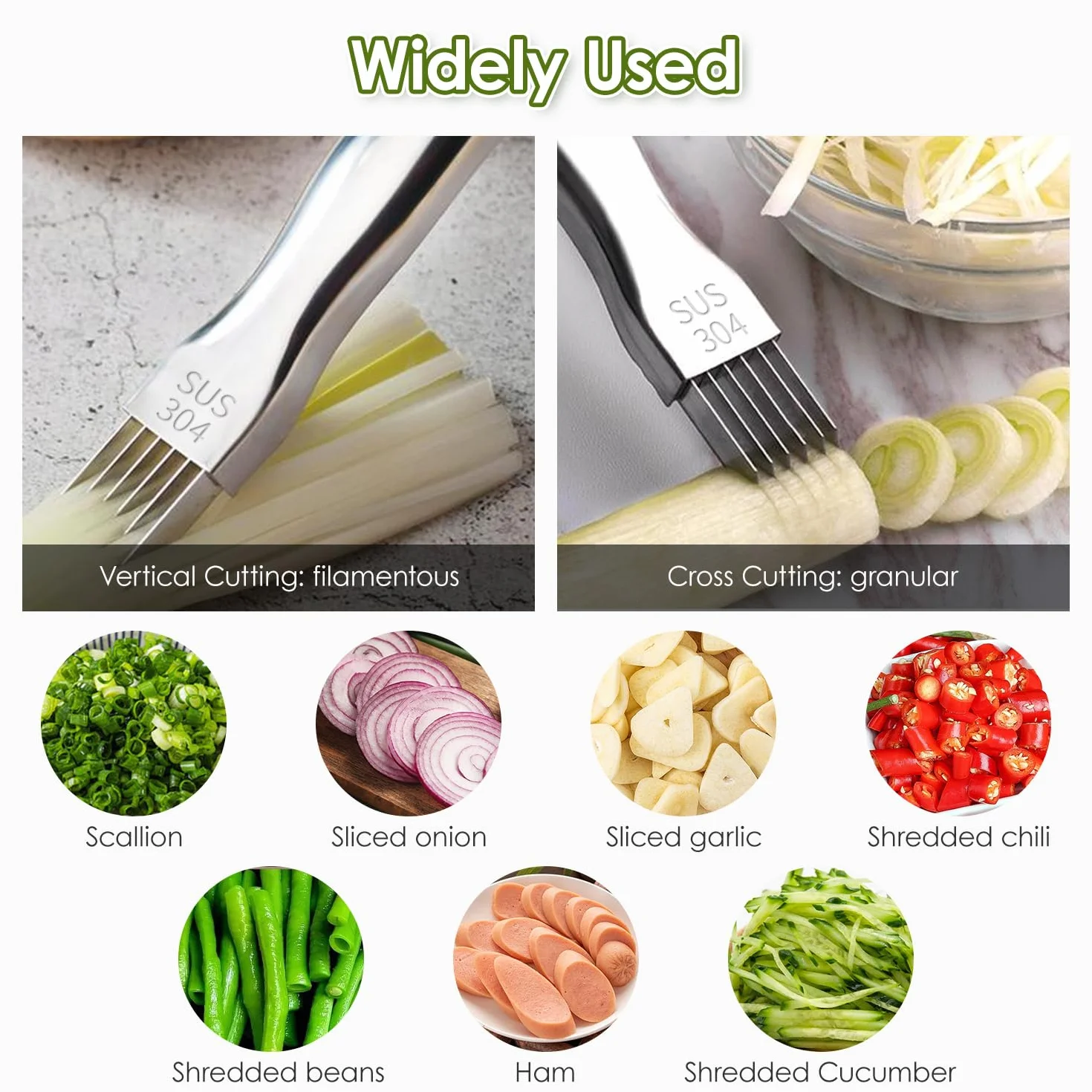 Tissting Scallion Slicer 304 szatkownica do warzyw, 16 cm długości, ozdoba ogórków z 6 ostrzami, siekacz do warzyw, cebuli, marchwi, ziemniaków