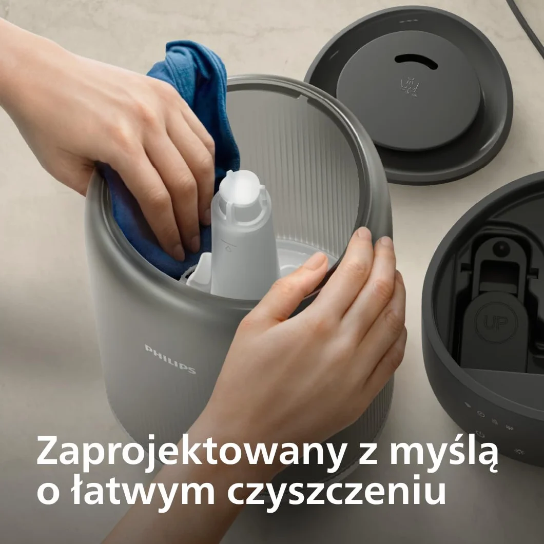 Philips Inteligentny nawilżacz, kompaktowy i mocny, z mgiełką Sky High, czas pracy do 32 godzin, aromaterapia, cichy, z ustawieniem snu i lampką nocną, do pomieszczeń o powierzchni do 41m² (HU1510/03)