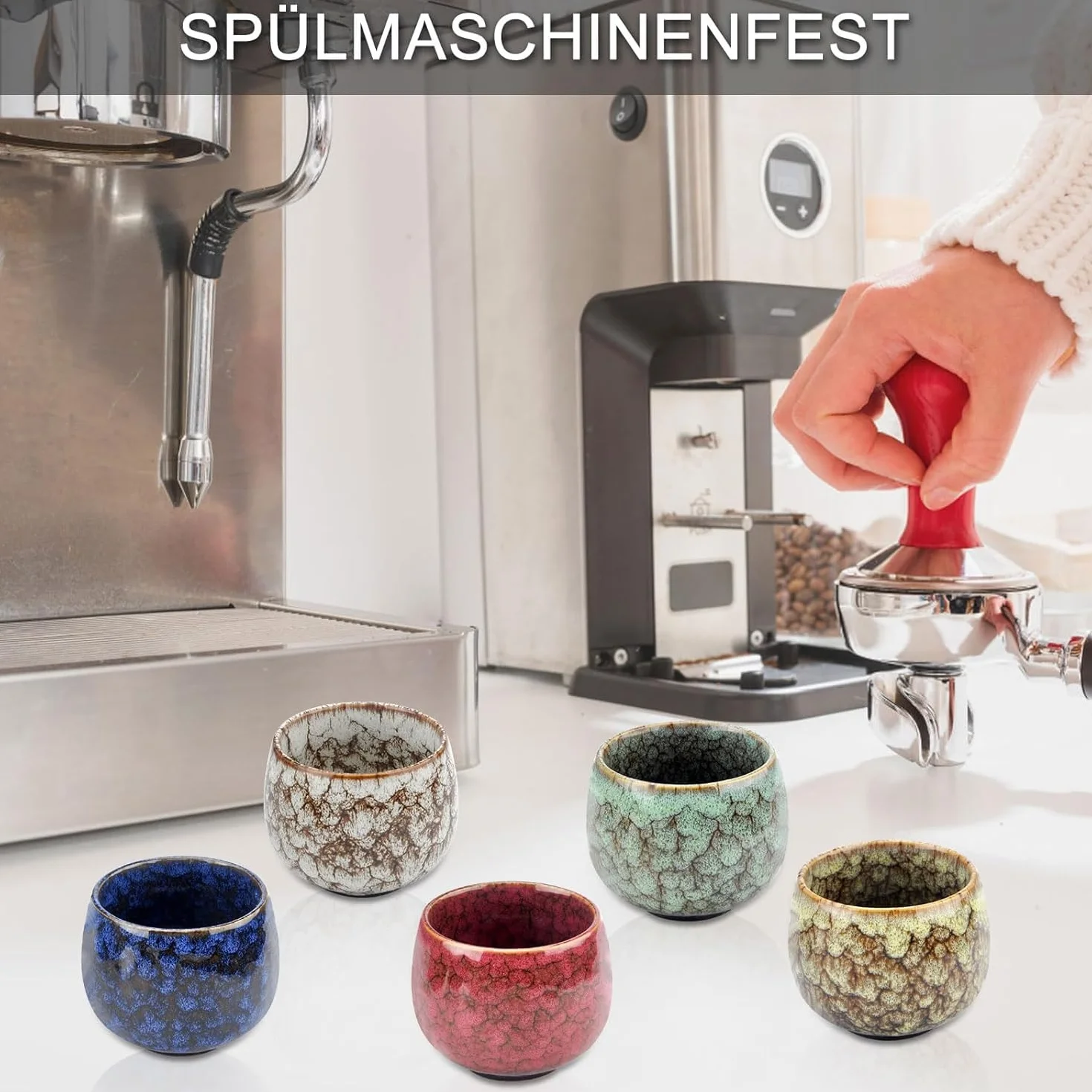 Zestaw 5 filiżanek do espresso, 130 ml, ceramiczne, bez uchwytu, do cappuccino, japońskie filiżanki do herbaty, filiżanki do espresso i mokki, zestaw filiżanek do herbaty
