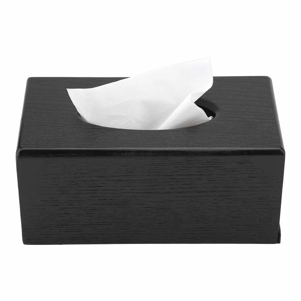 Pudełko na chusteczki Prostokątny organizer na papier Wykonany z naturalnego drewna na twarz Pudełko na chusteczki do toaletki łazienkowej Home Office Czarny