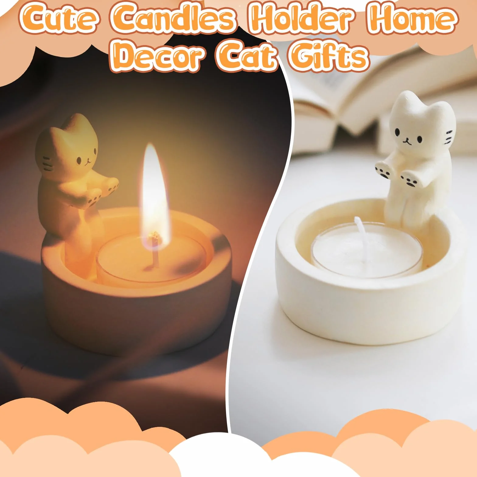 Yizemay Świecznik z motywem kota, Świecznik na świeczki typu tealight z motywem kota, Dekoracyjny kot, Słodkie prezenty dla miłośników kotów, Dekoracja stołowa do salonu, sypialni