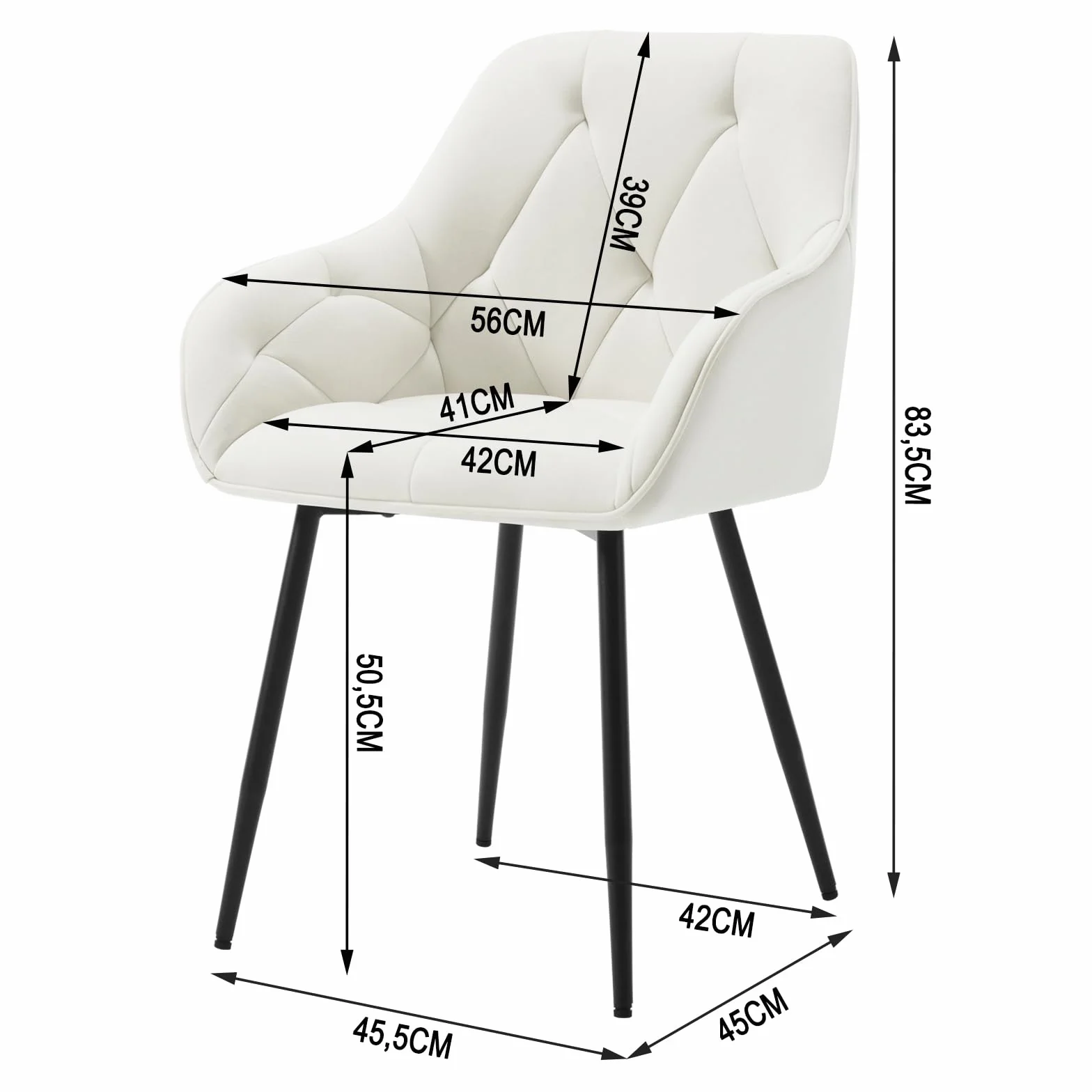 WOLTU 6 x krzesło do jadalni, kuchni, krzesło do jadalni, salonu, ergonomiczny fotel, krzesło z podłokietnikami, krzesło tapicerowane, siedzisko z aksamitu, metalowe nogi, kremowe, EZS02cm-6