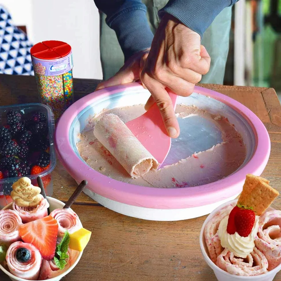 mikamax Płyta do lodów teppanyaki, maszyna do lodów, do samodzielnego zwijania lodów rolowanych, z przepisami do przygotowywania lodów (mogą być niedostępne w języku polskim)