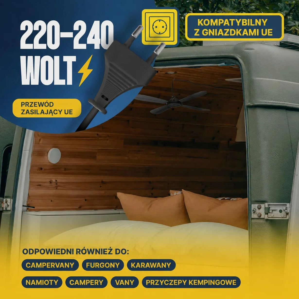 Przenośny wentylator sufitowy z wtyczką i przełącznikiem, 220 V-240 V/5 W, Ø 40 cm, mobilny wentylator z zawieszką, energooszczędny, czarny