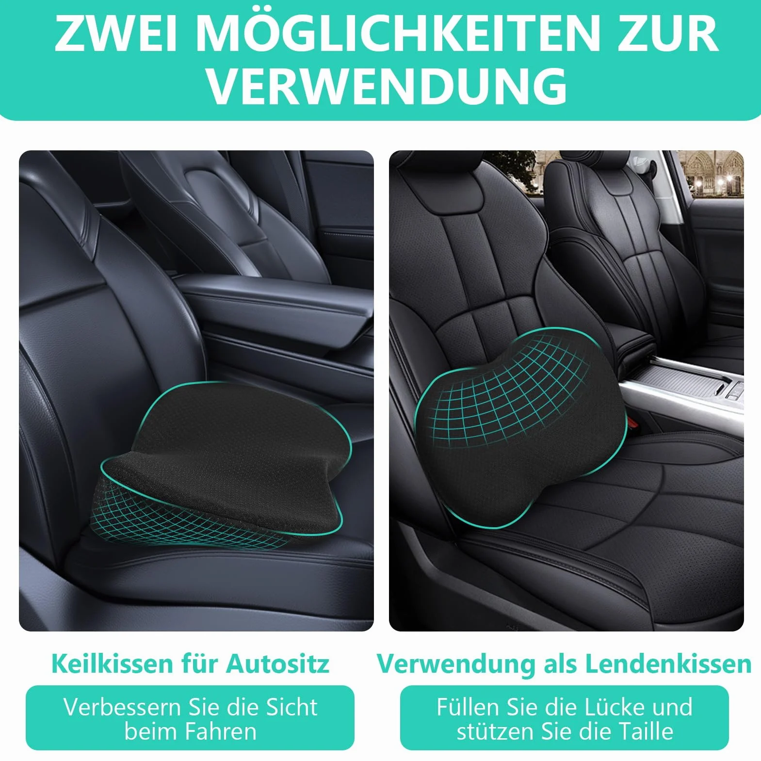 Ejoyous Poduszka do Siedzenia Samochodowego, Fotel Kierowcy, Poduszka Samochodowa z Pianki Memory Foam, Przenośna Poduszka Klinowa, Podkładka na Siedzenie Samochodowe